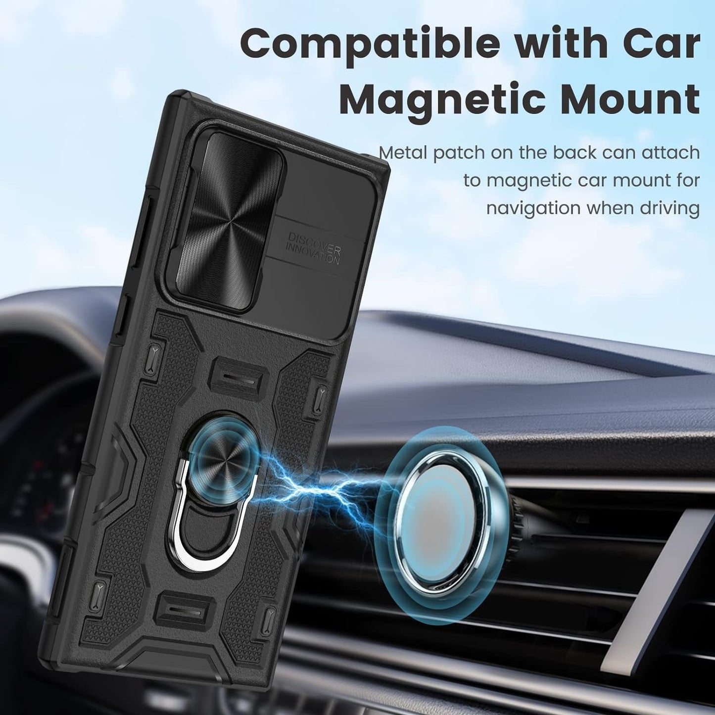 Caka for S22 Ultra Case, Galaxy S22 Ultra Case with Slide Camera Cover & Stand with Built-In 360° Rotate Ring Stand Magnetic Protective Case for Samsung Galaxy S22 Ultra 5G -Black