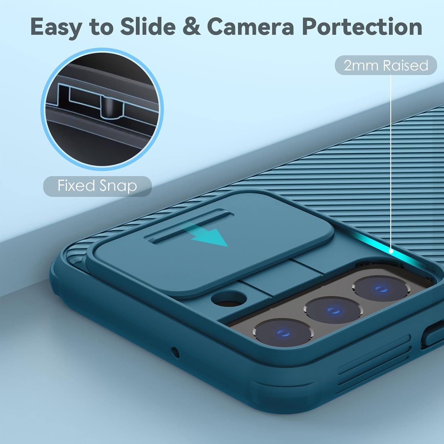 Cloudvalley for Galaxy S22 plus Case with Slide Camera Cover, Slim Shockproof Protective Phone Cases with Sliding Camera Lens Protection for Galaxy S22+ 6.6 Inches 5G (2022) - Blue