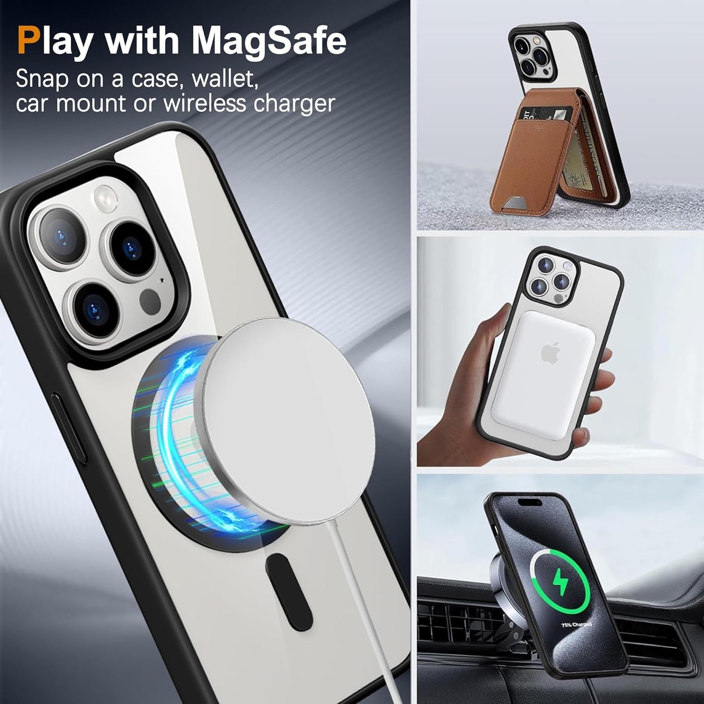 BAICHUANG Clear Magnetic for Iphone 15 Pro Case, Compatible with Magsafe, [Not Yellowing] [Military Grade Protection] Slim Transparent Silicone Anti-Scratch Shockproof Phone Case, Black  BAICHUANG   