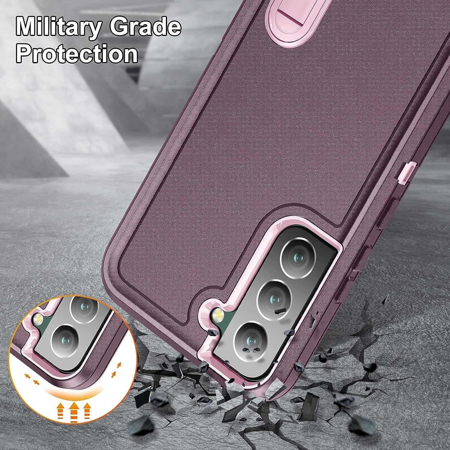 Case for Samsung Galaxy S22+ / S22 plus Heavy Duty [Built-In Kickstand ] Full Protection Dust/Drop Proof 3-Layer Durable Cover Case for Samsung Galaxy S22 plus 6.6 Inch(Purple + Pink)