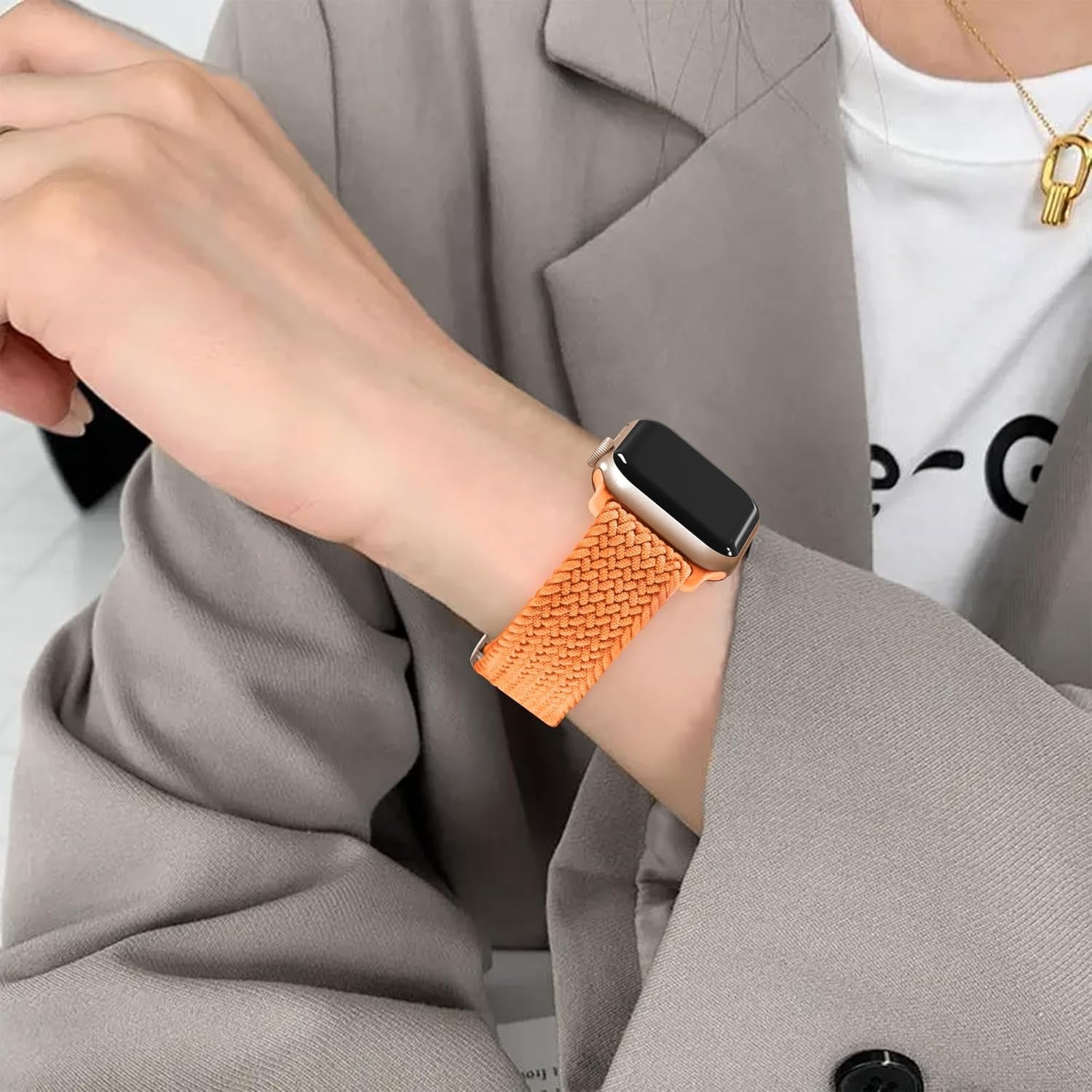 Arae 2 Pack Magnetic Stretchy Watch Band Compatible for Apple Watch Band 38Mm 40Mm 41Mm,Comfortable Straps Wristbands for Iwatch Series 9 8 7 6 5 4 SE 3 2 1 Ultra 1 2 Women Men,Starlight+Orange