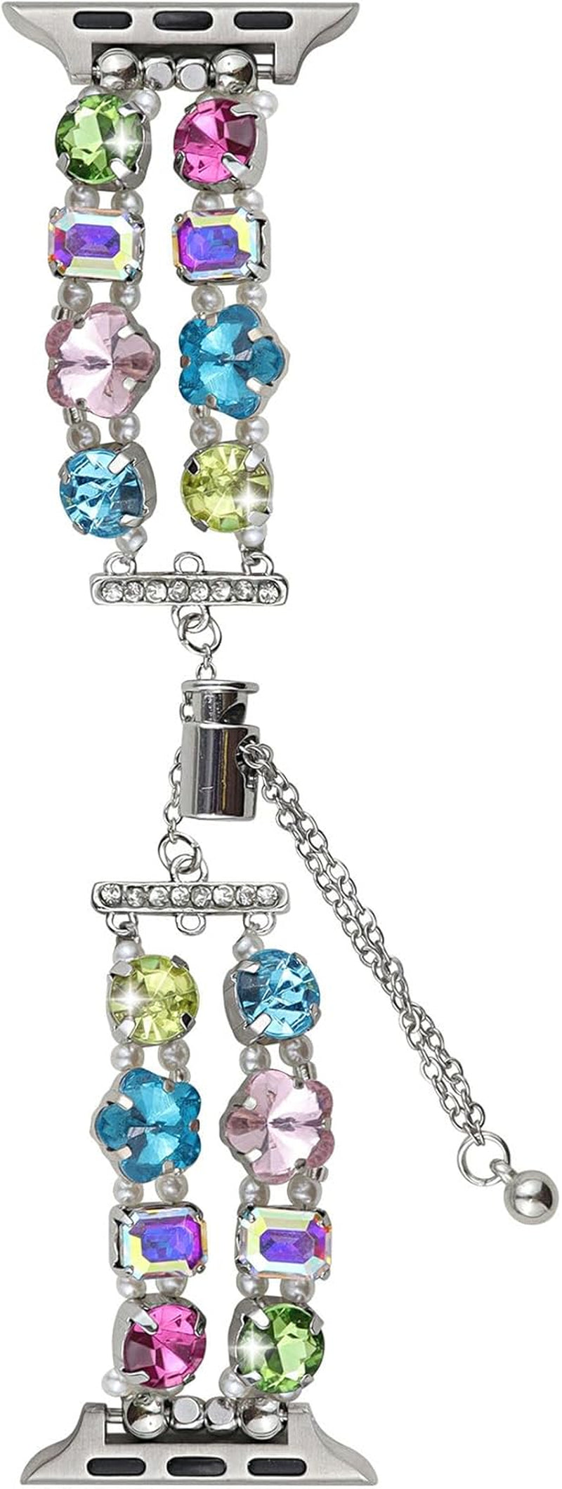 Beaded Bracelet Compatible with Apple Watch Bands 38Mm 40Mm 41Mm 42Mm 44Mm 45Mm 49Mm, Bling Diamond Jewelry Strap Fancy Adjustable Wristband for Iwatch Ultra SE Series 8 7 6 5 4 3 2 1