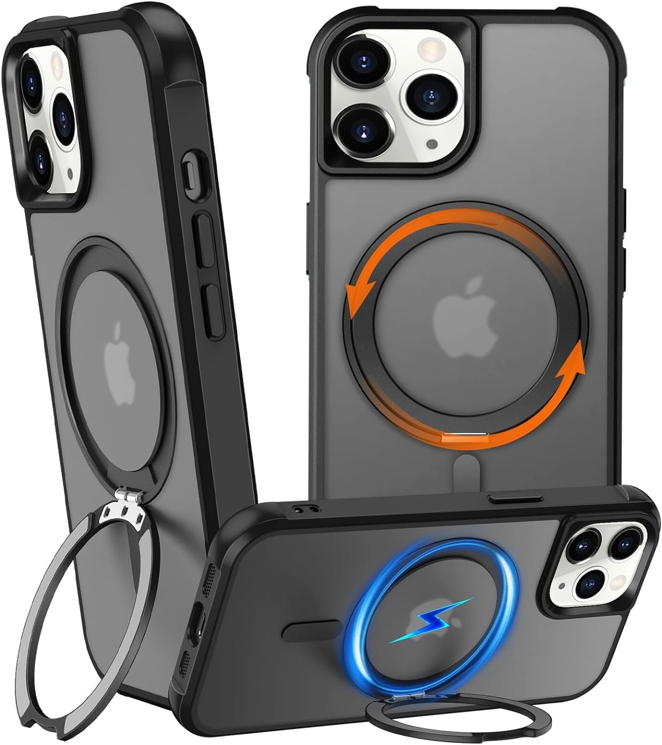 Chaofeng 360° Rotatable Stand for Iphone 15 Pro Case with Magnetic [Military Grade Drop Tested][Adjustable Kickstand] Ring Translucent Slim Hard Back Soft Edge, Purple  CHAOFEnG Black Iphone 11 Pro Max 