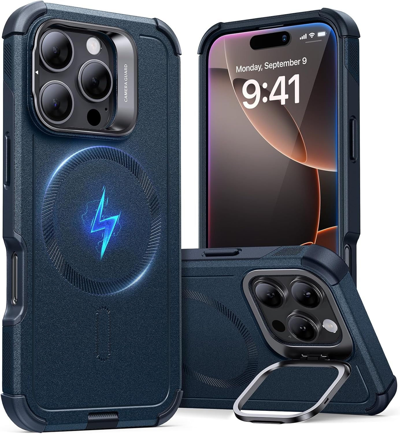 ESR for Iphone 17 Pro Case with Stash Stand, 7X Military-Grade Drop Protection with Camera Control, Shock-Absorbing Phone Rugged Cover, Compatible with Magsafe Accessories, Cyber Series, Black