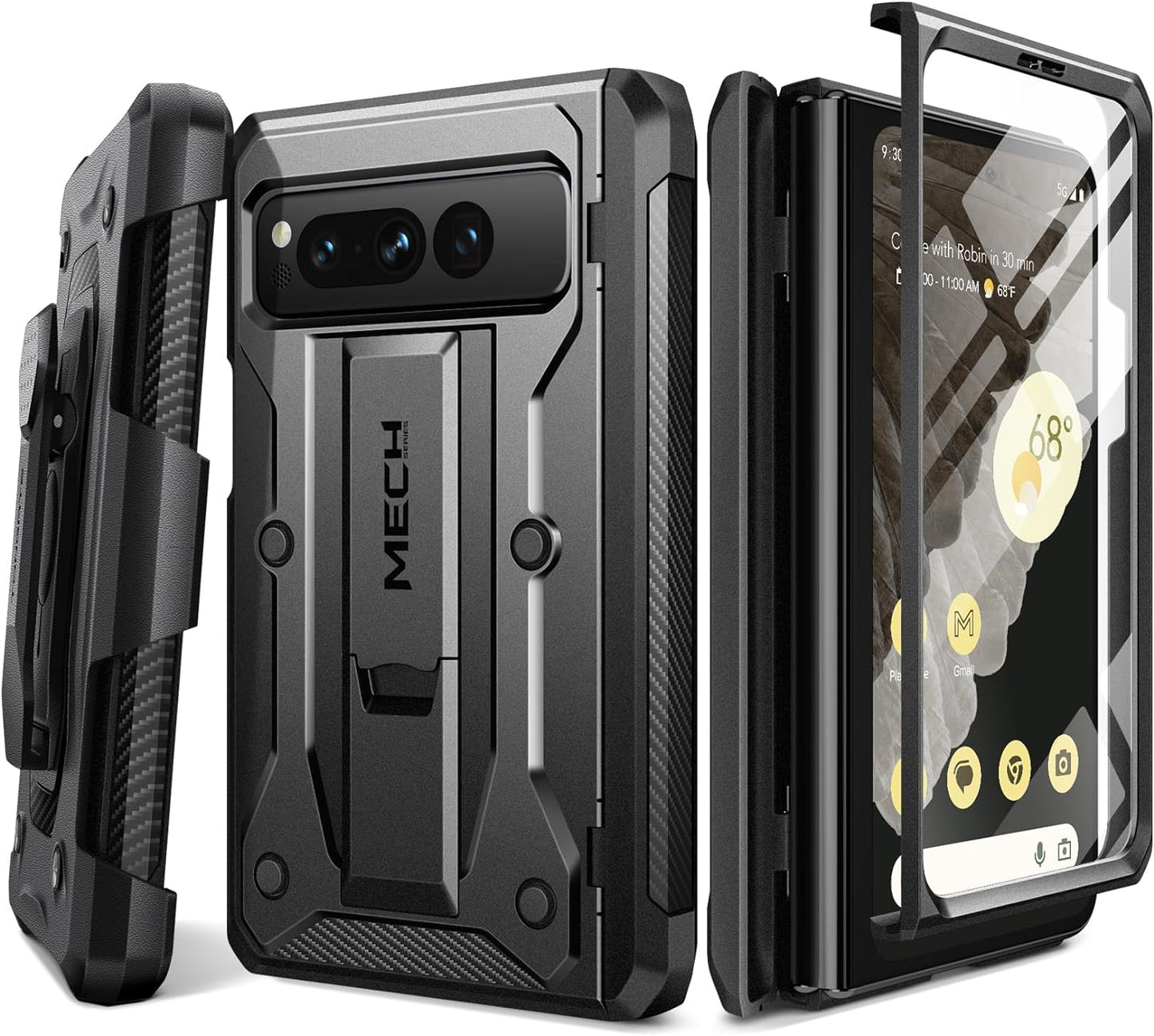 Tongate for Google Pixel Fold Case(2023), [Bulit-In Screen Protector] [Hinge Protection] Military Grade Dual Layer Shockproof Rugged Phone Case with Kickstand & Belt Clip for Pixel Fold 5G, Purple  Tongate Black  