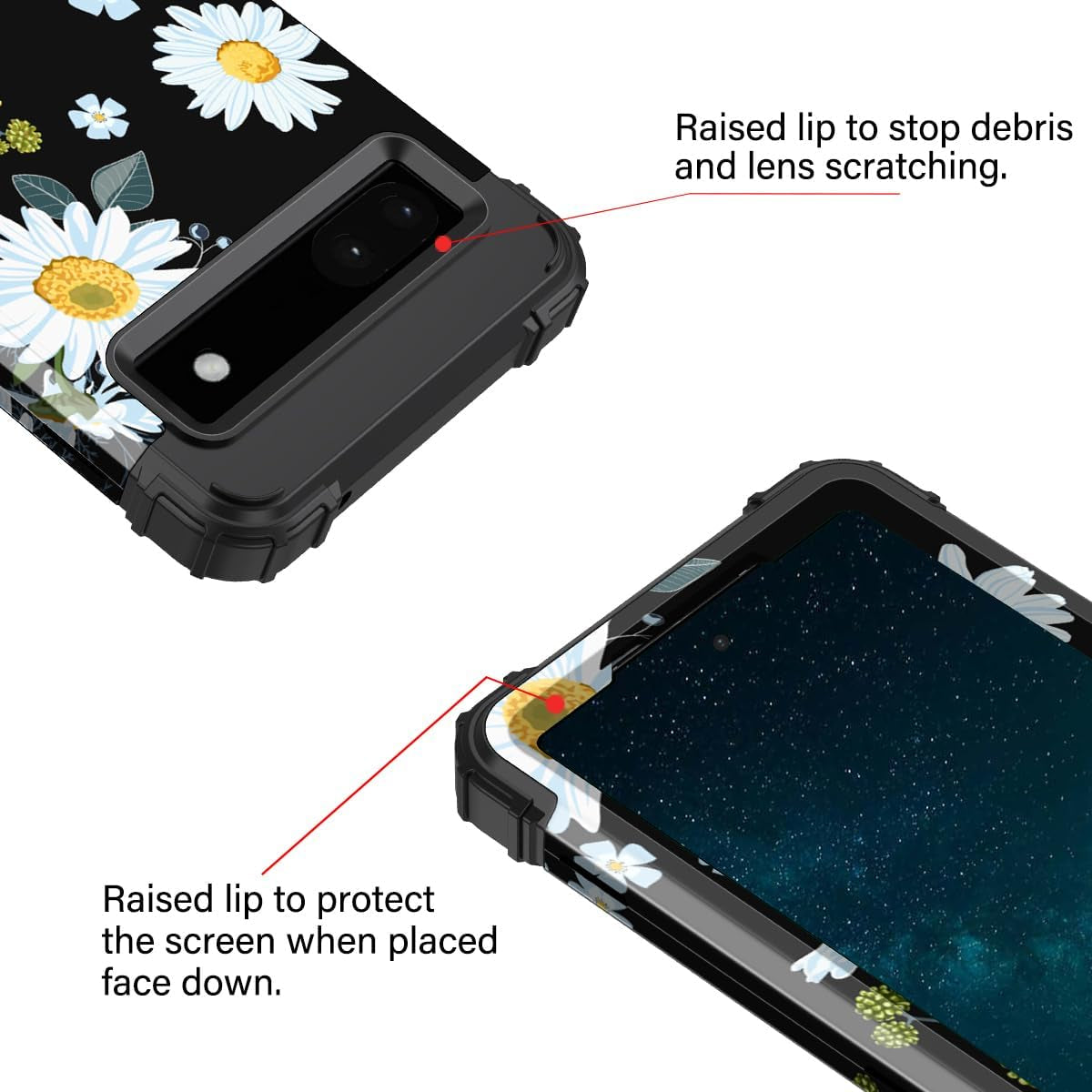 Hekodonk for Google Pixel 6 Case,Heavy Duty Shockproof Protection Hard Plastic+Silicone Rubber Hybrid 3 in 1 Drop Protective Case for Google Pixel 6 Black Flower  Hekodonk   