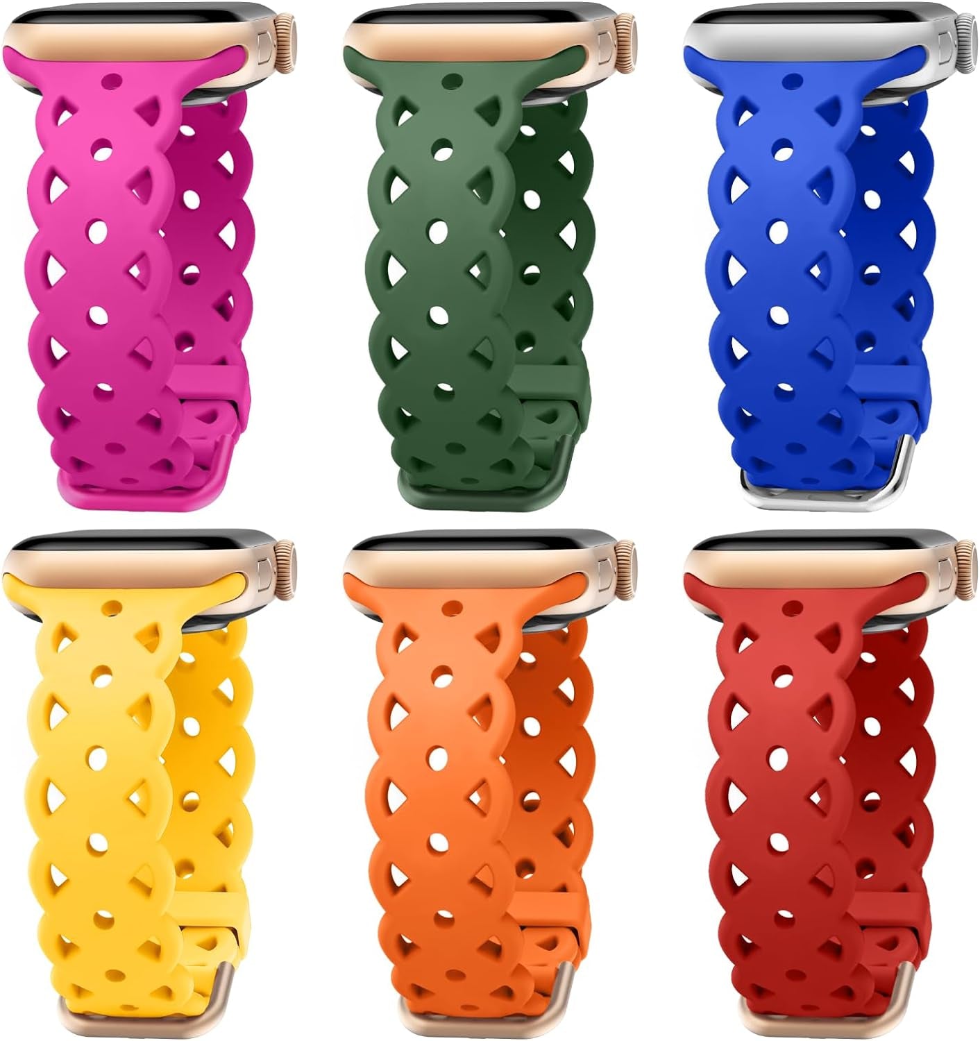 6-Pack Lace Silicone Bands Compatible with Apple Watch Bands 38Mm 40Mm 41Mm Women, Floral Engraved Cute Silicone Strap for Iwatch Series 9 8 7 6 5 4 3 2 1 Ultra SE