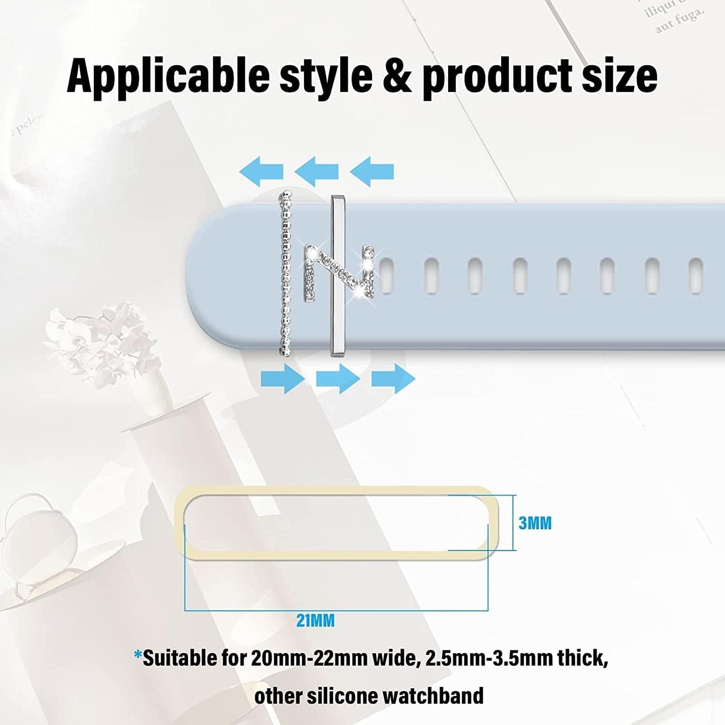 Decorative Rings Loops Compatible with Apple Watch Silicone Bands Metal Diamond Charms 45Mm 44Mm 42Mm 41Mm 40Mm 38Mm Iwatch Series 8 7 6 5 4 3 2 1 Accessories(Silver) (Z)