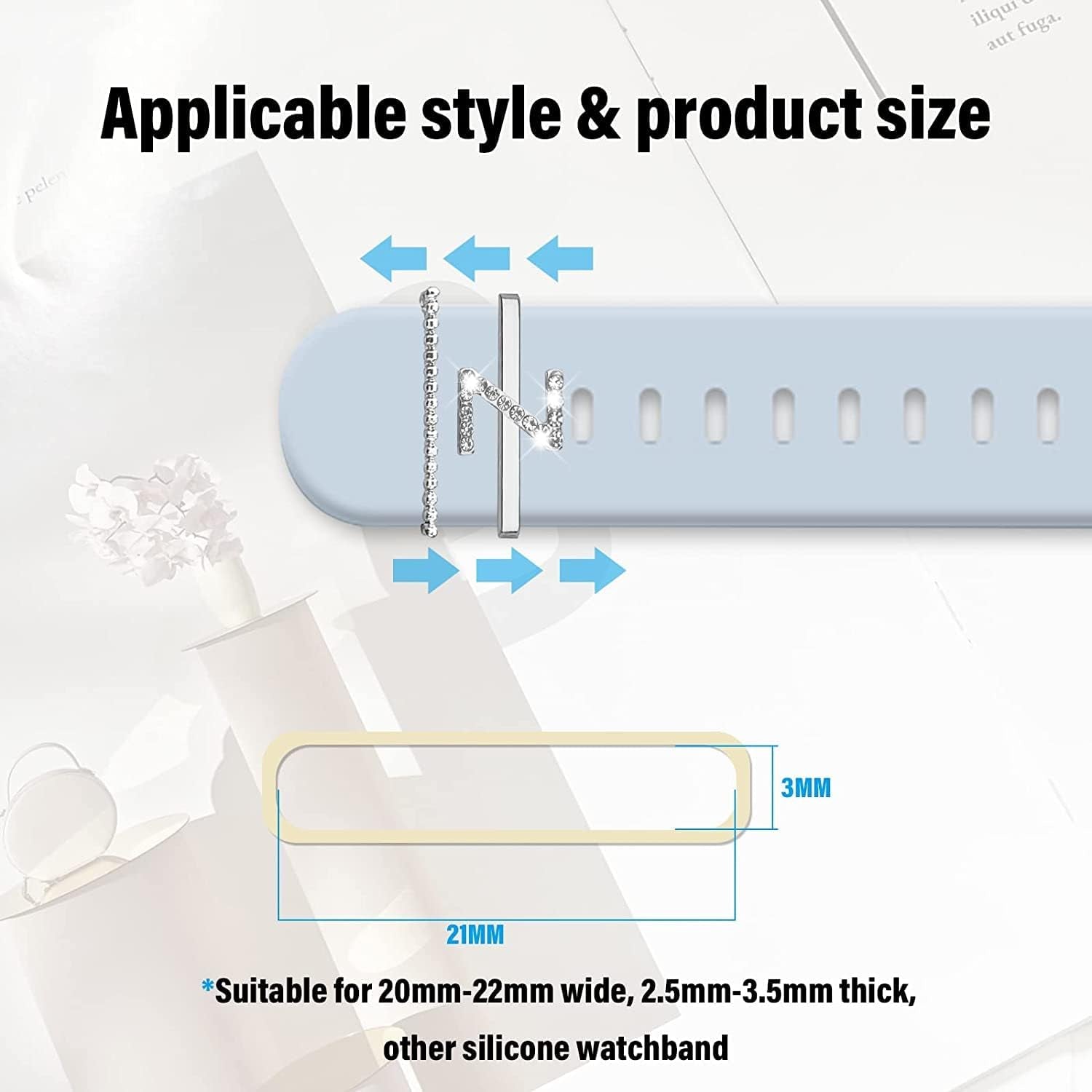 Decorative Rings Loops Compatible with Apple Watch Silicone Bands Metal Diamond Charms 45Mm 44Mm 42Mm 41Mm 40Mm 38Mm Iwatch Series 8 7 6 5 4 3 2 1 Accessories(Silver) (Z)