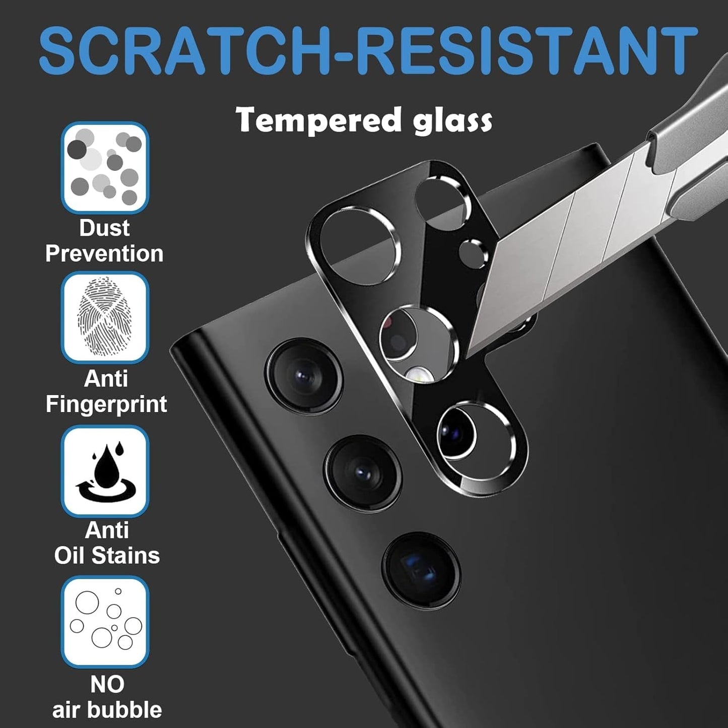 Arshek [4 Pack] Camera Lens Protector Cover for Samsung Galaxy S22 Ultra 5G, 9H Tempered Glass Camera Screen Protector, Case