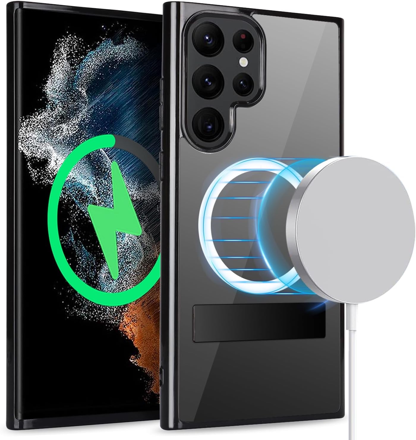 Cavor for Samsung Galaxy S22 Ultra Magsafe Case,S22 Ultra Case with Kickstand, Magnetic Case for Samsung S22 Ultra Phone Case, Full-Body Shockproof Slim Case for Women Men-Black