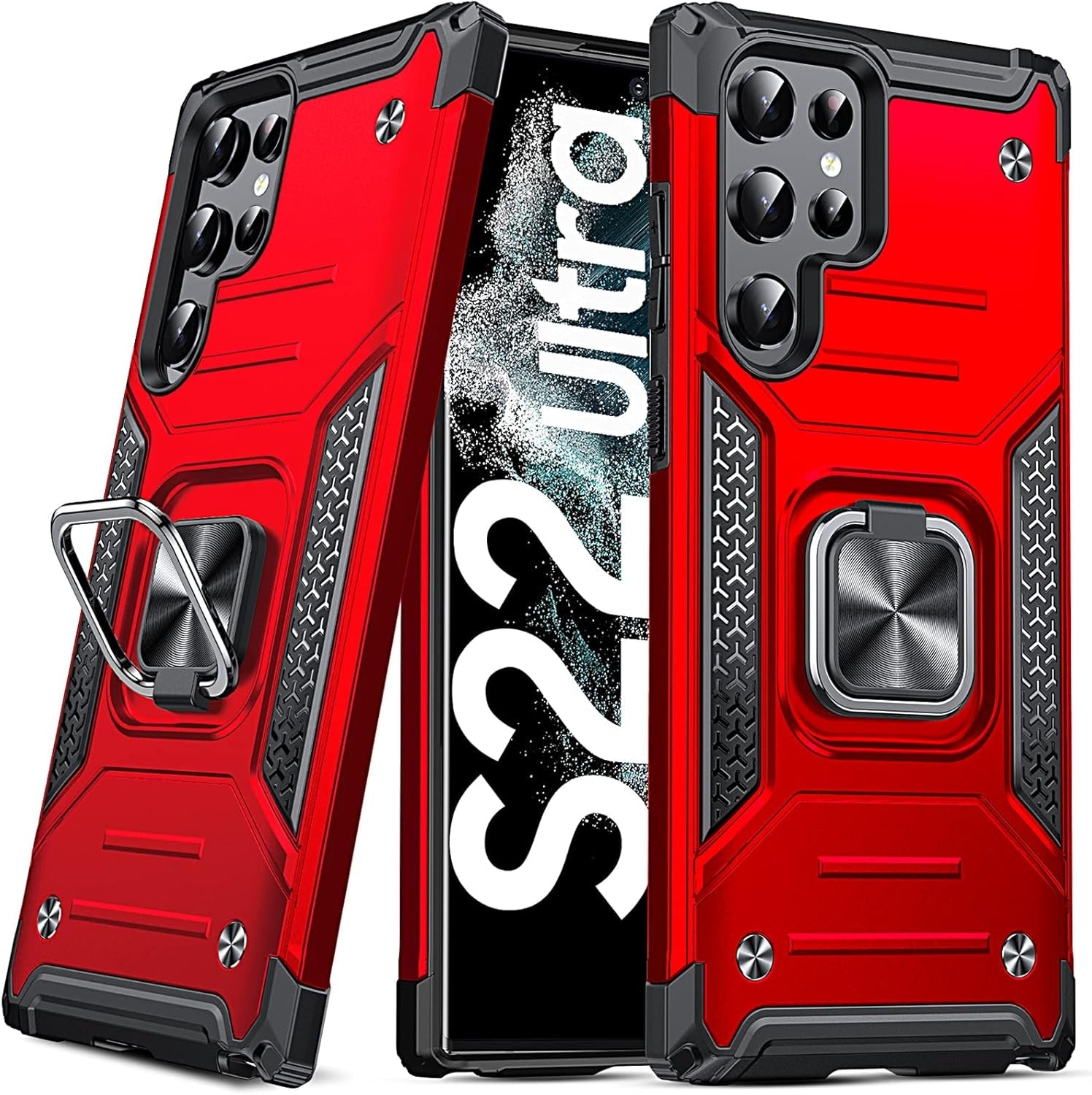 Anqrp Galaxy S22 Ultra Case, Military Grade Protective Phone Case Cover with Rotatable Metal Ring Kickstand [Support Magnet Mount] Compatible with Samsung Galaxy S22 Ultra, Lucky Red