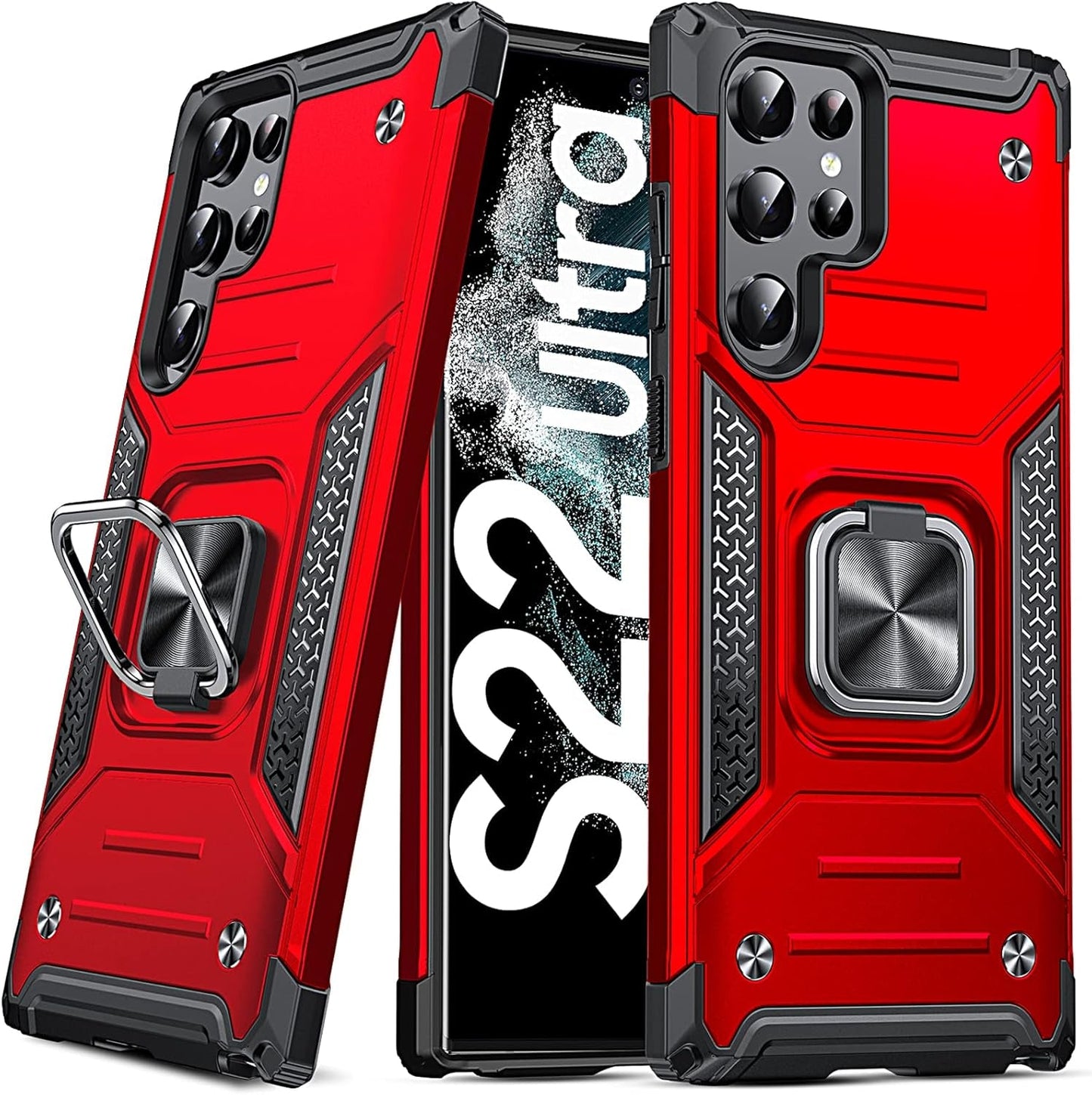 Anqrp Galaxy S22 Ultra Case, Military Grade Protective Phone Case Cover with Rotatable Metal Ring Kickstand [Support Magnet Mount] Compatible with Samsung Galaxy S22 Ultra, Lucky Red