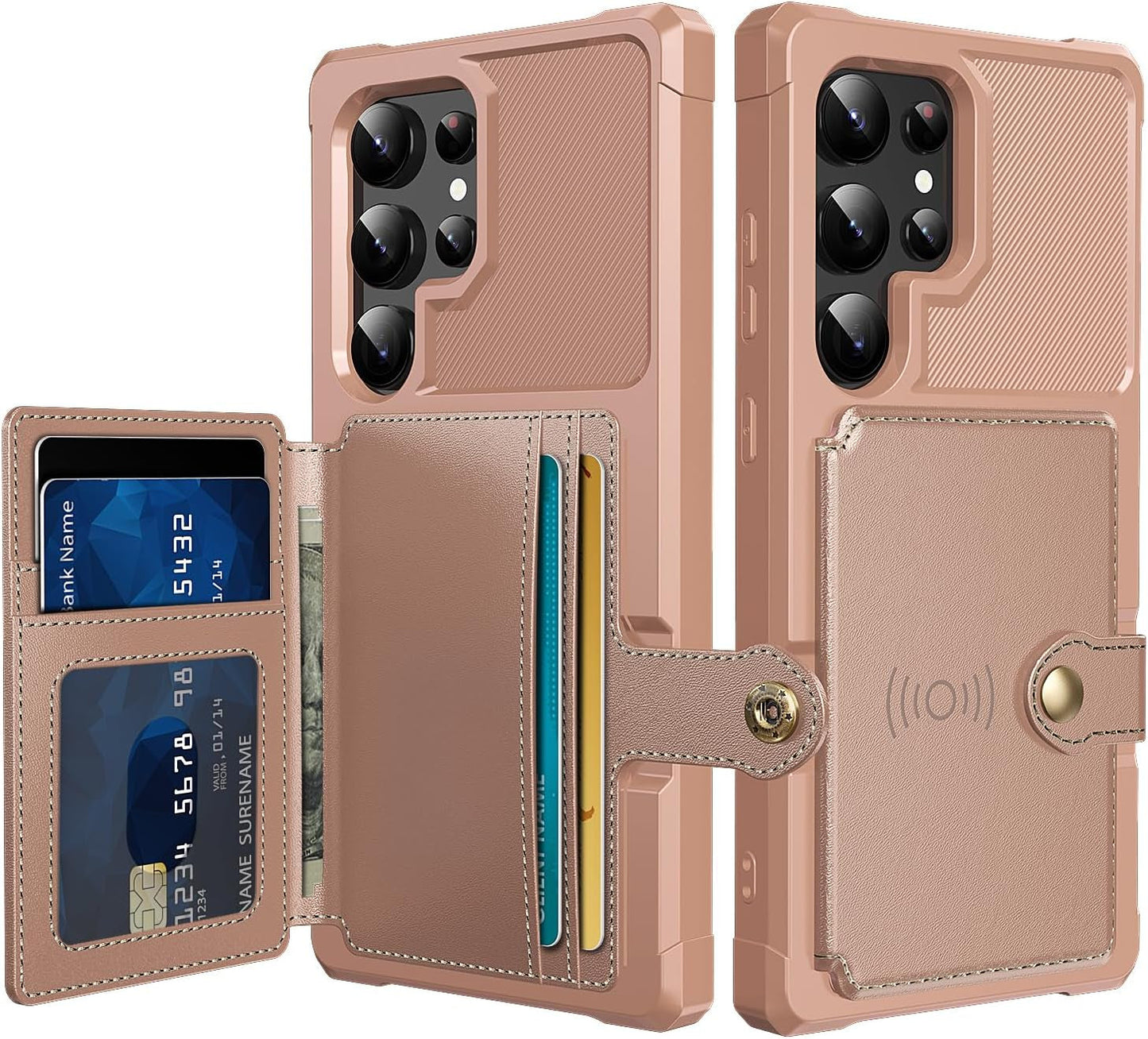 For Samsung Galaxy S22 Ultra Case with Card Holder, Compatible with Magnetic Car Mount, Heavy Duty Shockproof Rugged Soft TPU Back Leather Flip Wallet Cover 6.8 Inch, Red