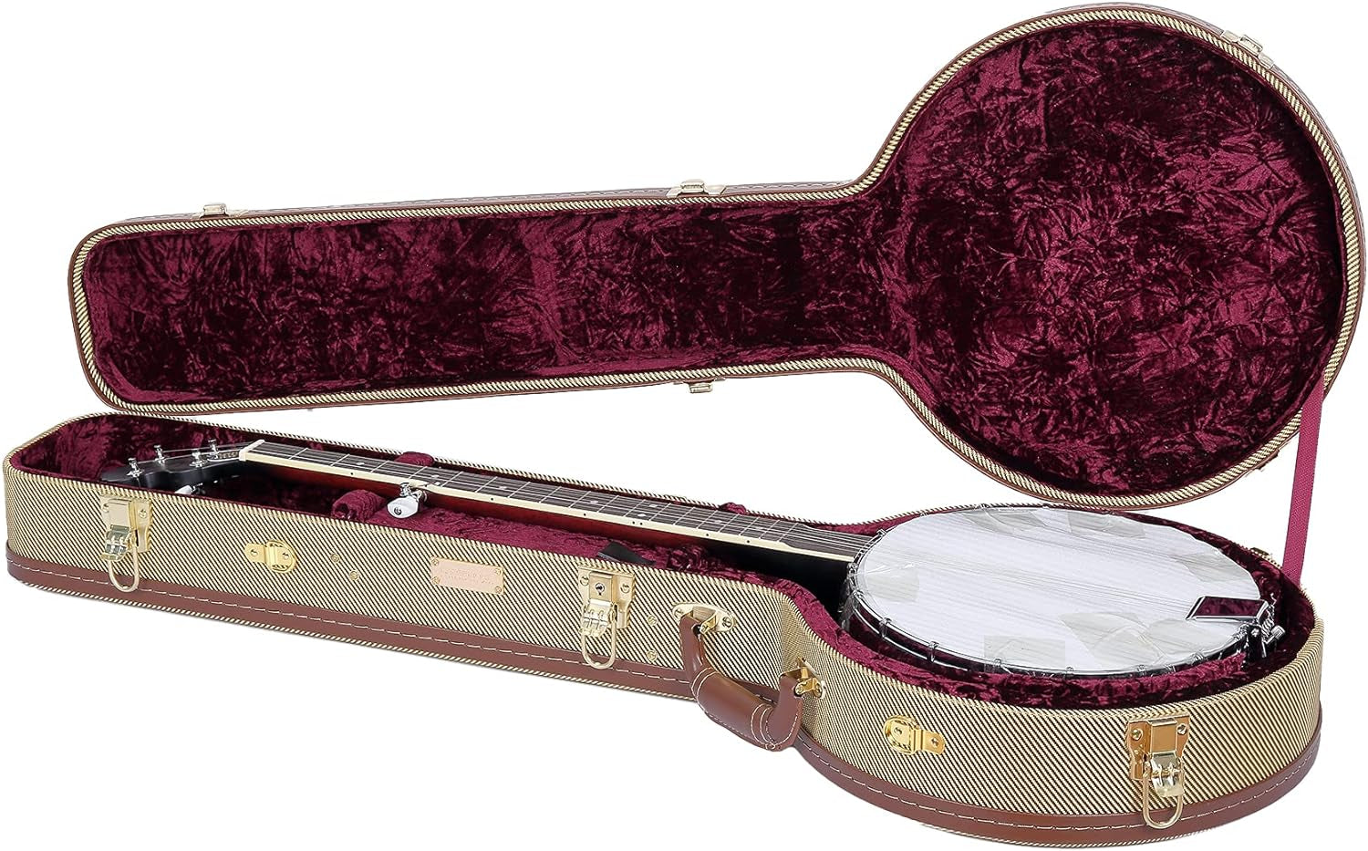 Crossrock Hard-Shell Wood Case for Les Paul Electric Guitars with Removable Shoulder Straps-Tweed(Crw700Ltw)  Crossrock Tweed Openback Banjo 