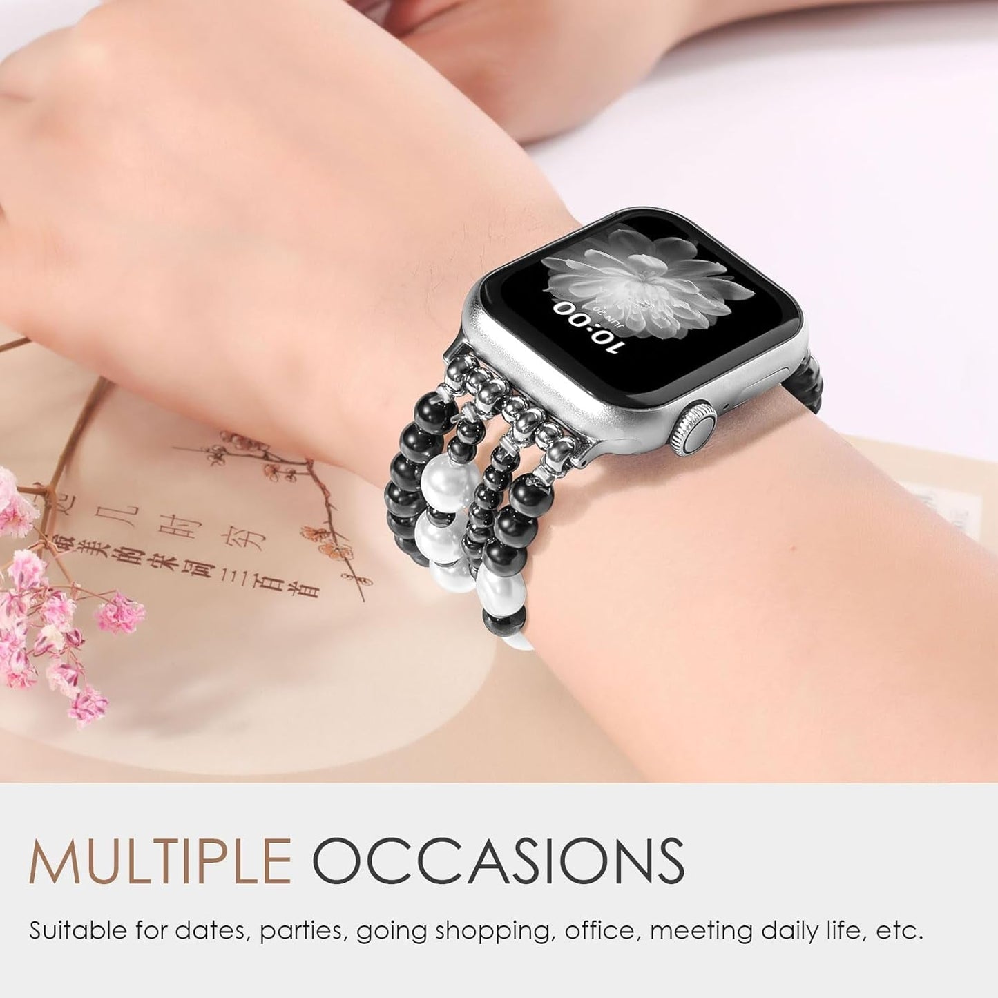 AIRSPO Gold Beaded Bracelets Compatible for Apple Watch Band 38Mm 40Mm 41Mm 42Mm 44Mm 45Mm Women, Fashion Handmade Dressy Iphone Watch Bands Elastic Strap for Iwatch Series SE 8 7 6 5 4 3 2 1