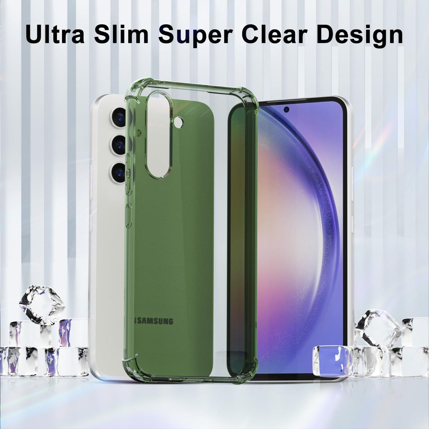For Samsuang Galaxy A54 5G Case Clear, Transparent Jelly Protective Silicone Phone Case Design for Women Girly Cute Simple, Thin Slim Fit Soft Flexible TPU Shockproof Bumper, Clear Green