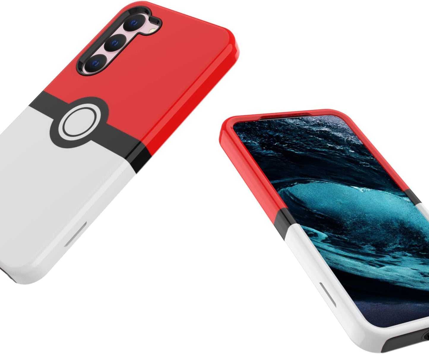 Case for Galaxy S22 S22 plus - Anime Cartoon Kawaii Red&White Ball Pattern Hard PC and Inner Silicone Hybrid Dual Armor Defender Case for Samsung Galaxy S22 Ultra (Galaxy S22)