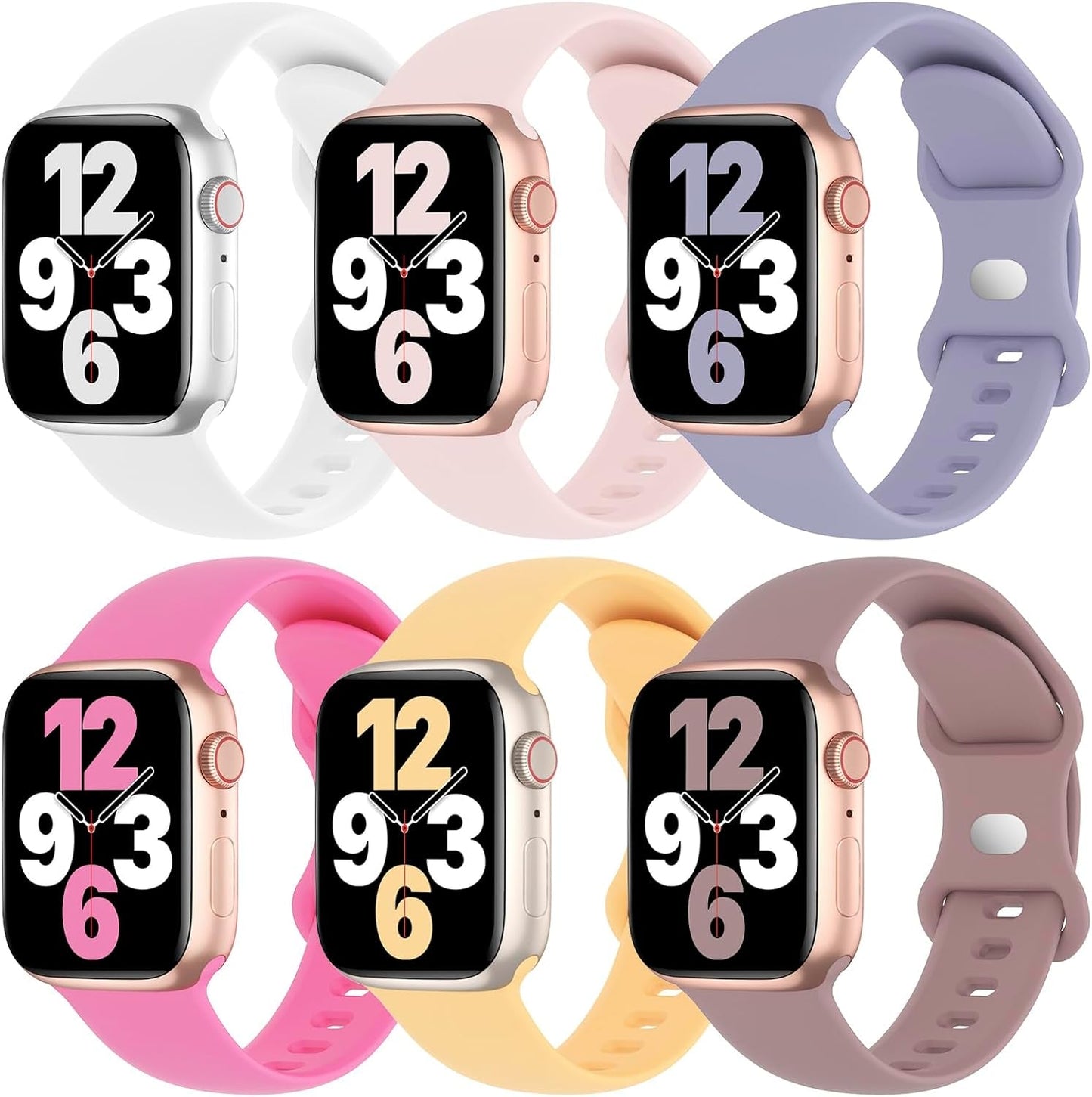 6 Pack Silicone Bands Compatible with Apple Watch Band 38Mm 40Mm 41Mm 42Mm 44Mm 45Mm 49Mm, Soft Sport Waterproof Strap Replacement Wristband for Iwatch Ultra Series 9 8 SE 7 6 5 4 3 2 1 Women Men