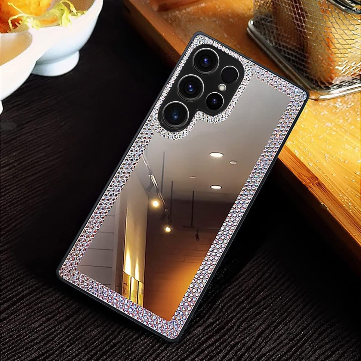 Cavdycidy Compatible with Samsung Galaxy S22 Ultra Mirror Case with Diamond,Girly Bling Acrylic Mirror Phone Case That Can Be Used for Outdoor Makeup for Women Girl