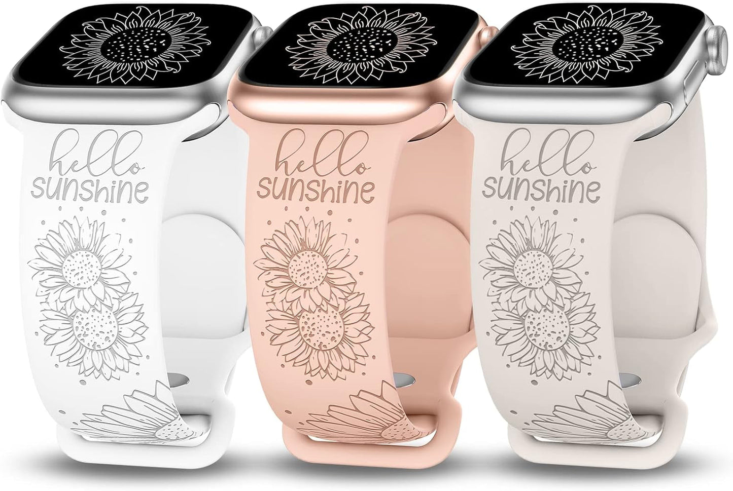 3 Packs Sunflower Engraved Bands Compatible with Apple Watch Bands 45Mm 44Mm 42Mm 49Mm Women Girls, Boho Floral Fancy Fashion Sport Silicone Flower Straps for Iwatch Series 9/Ultra/Se/8/7/6/5/4/3/2/1