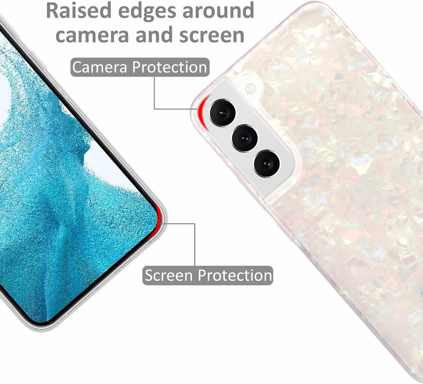 Galaxy S22+ Case Pearl Bling for Girls Women, Cute Luxury Shiny Sparkle Glitter Iridescent Opal Pattern Clear TPU Slim Cover Case Shell Compatible with Samsung Galaxy S22 plus 6.6" - Colorful