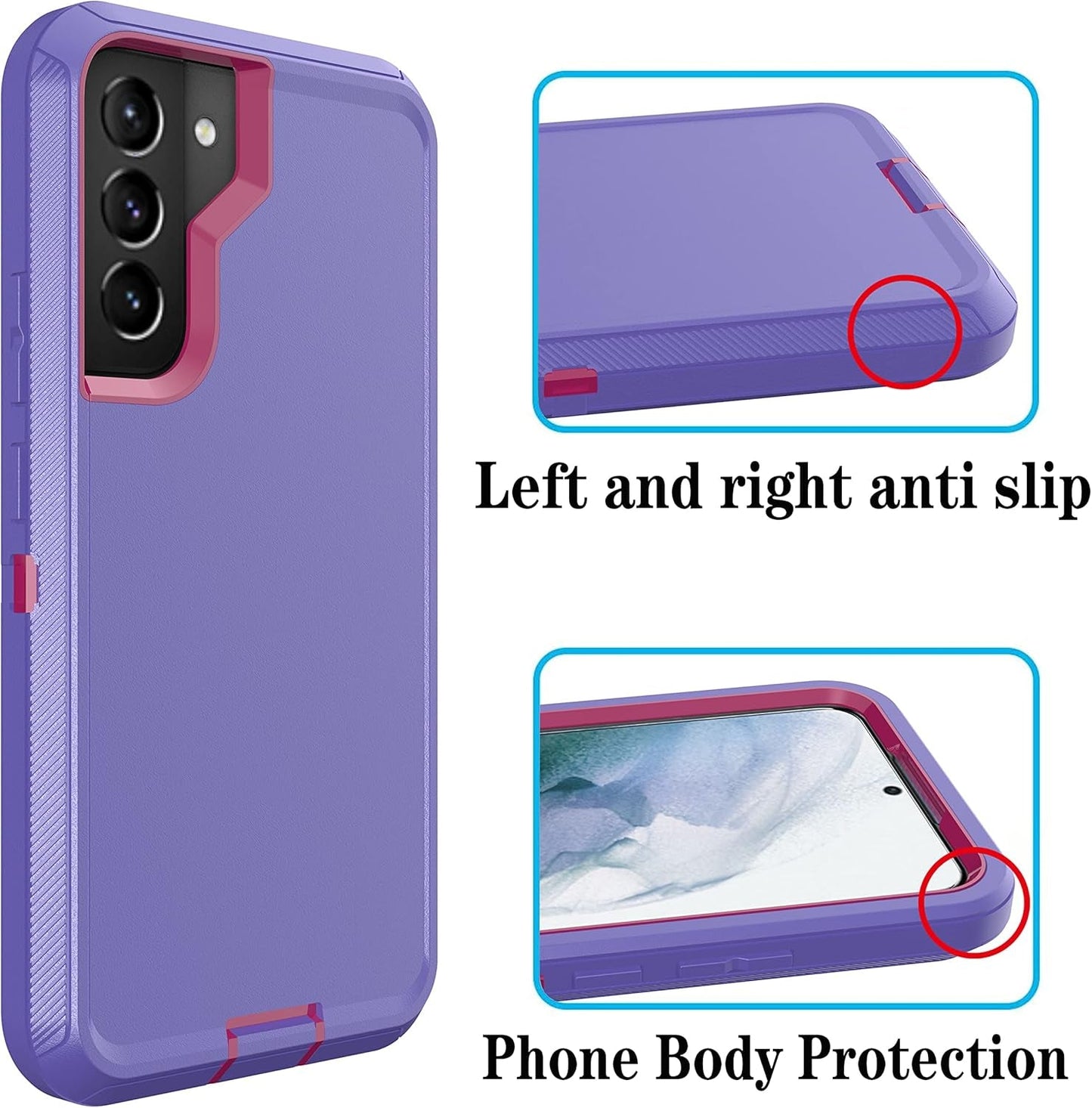 Galaxy S22 plus Case for Samsung Galaxy S22 plus Case Military Drop Shockproof Armor Heavy Duty Rugged 3 in 1 Protection Cover for Galaxy S22+ plus Phone Case (Purple+Rose Red)
