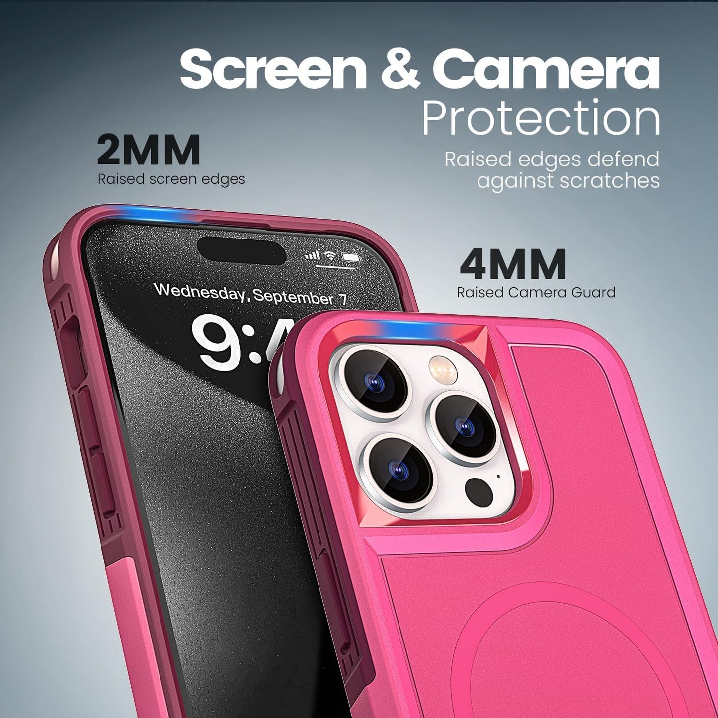 MAXCURY Magnetic for Iphone 15 Pro Max Phone Case, 2 in 1 Shockproof Dropproof Heavy Duty Protection Full Body Rugged Slim & Tough Durable Cover [Compatible with Magsafe] (Rose/Crimson)  MAXCURY   