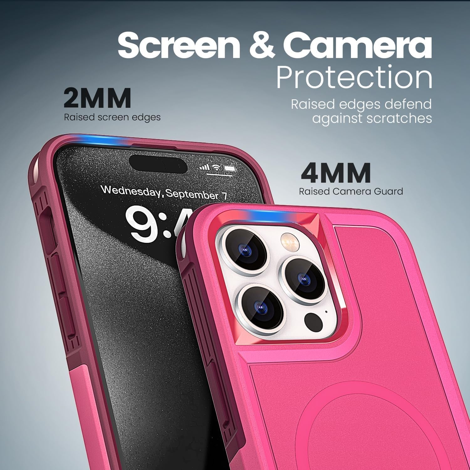 MAXCURY Magnetic for Iphone 15 Pro Max Phone Case, 2 in 1 Shockproof Dropproof Heavy Duty Protection Full Body Rugged Slim & Tough Durable Cover [Compatible with Magsafe] (Rose/Crimson)  MAXCURY   
