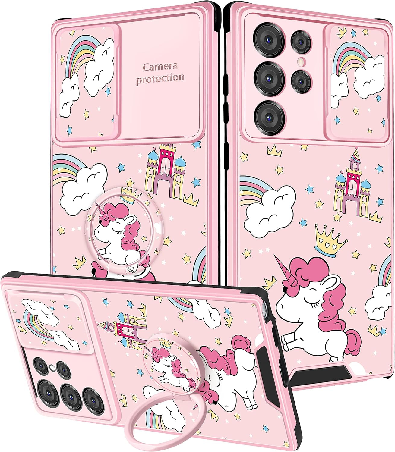 Goocrux (2In1 for Samsung Galaxy S22 Ultra Case Flower Floral for Women Girls Girly Pretty Cute Phone Cover with Slide Camera Cover+Ring Holder Fashion Pattern Unique Design Cases for S22 Ultra 6.8''