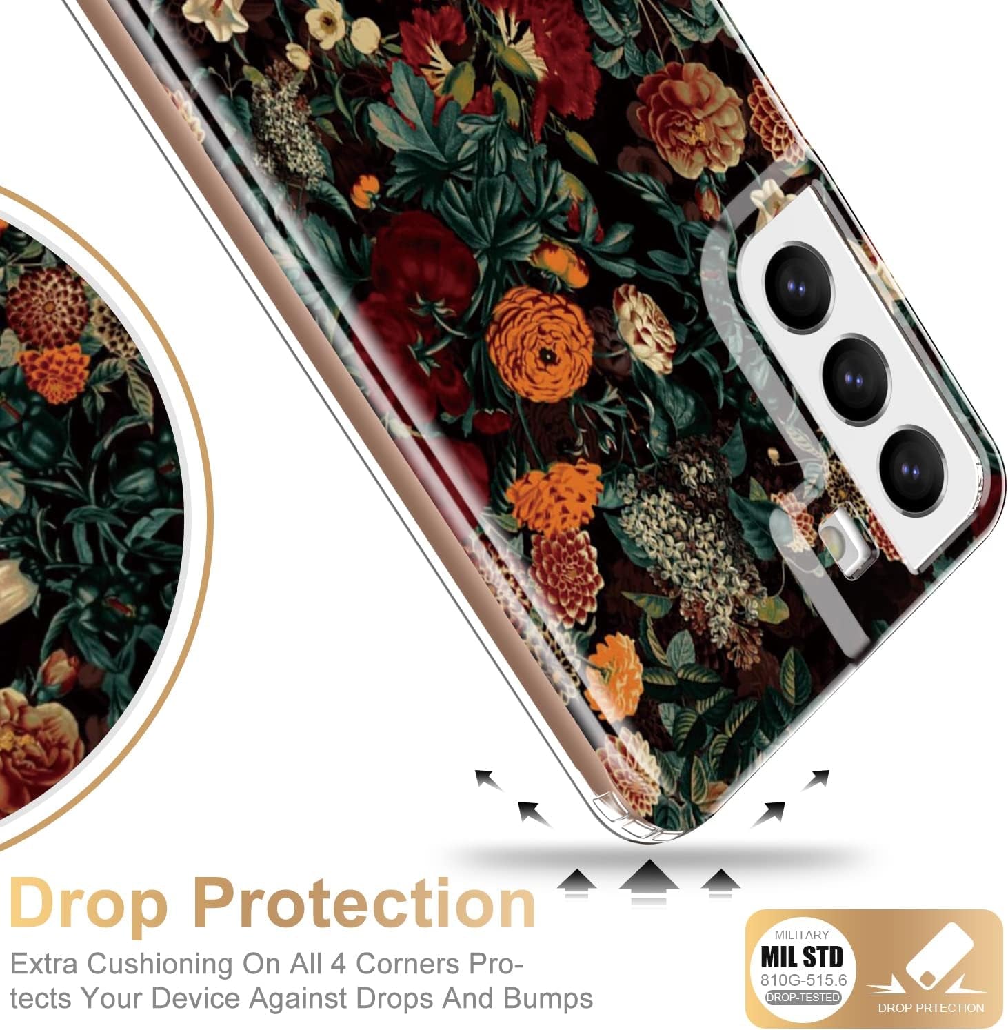Esdot Compatible with Samsung Galaxy S22 plus Case,Passing 21Ft Drop Test,With Fashionable Designs for Women Girls,Protective Phone Case for Galaxy S22+ plus 6.6" Flower Garden