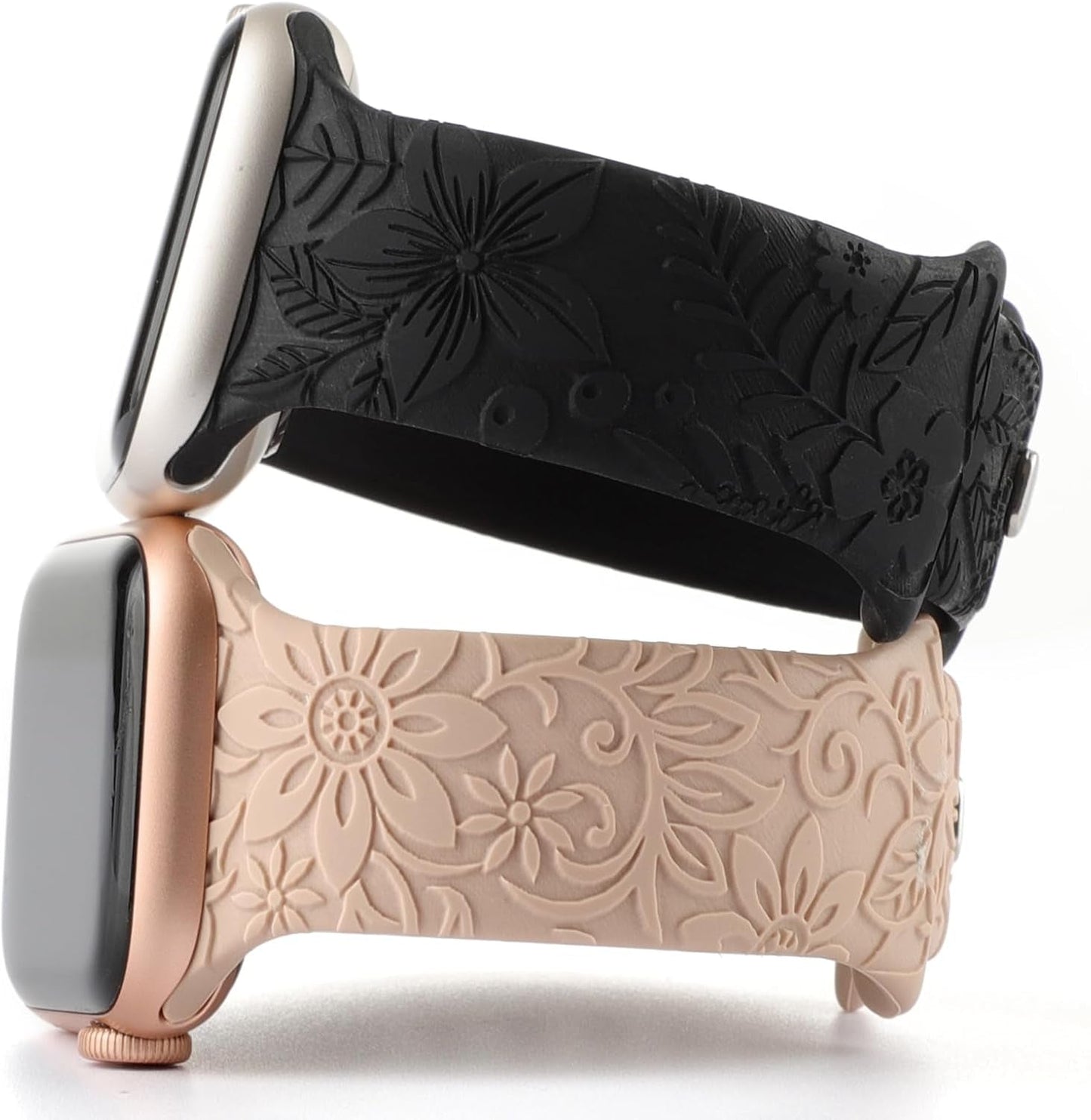 Floral Engraved Band Compatible with Apple Watch Bands 40Mm 41Mm 38Mm 42Mm 44Mm 45Mm 49Mm Women, Cute Soft Flower Silicone Designer Sport Strap for Iwatch Ultra 2 SE Series 9 8 7 6 5 4 3 2 1