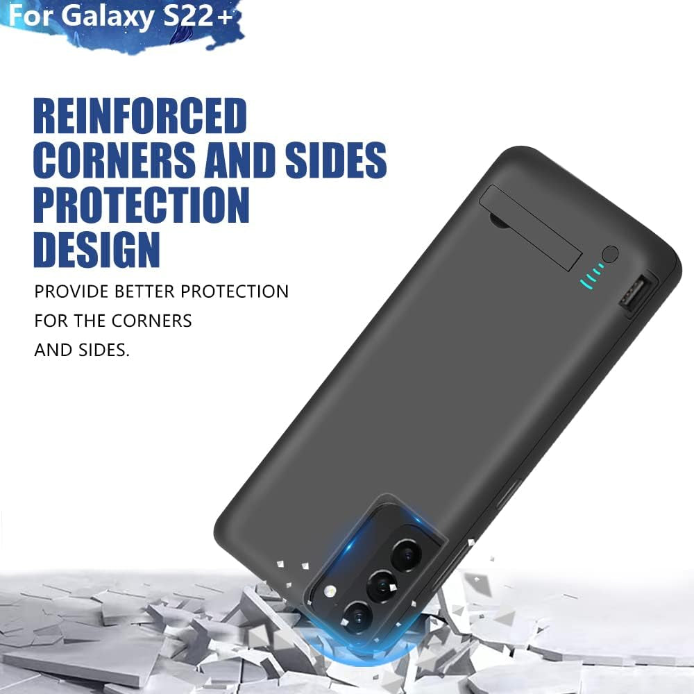 Battery Case for Samsung Galaxy S22+ / S22 Plus, 5000Mah Rechargeable Extended Battery Charging Charger Case, Add 100% Extra Juice, Not Compatible with S22 or S22 Ultra (6.6 Inch) Black