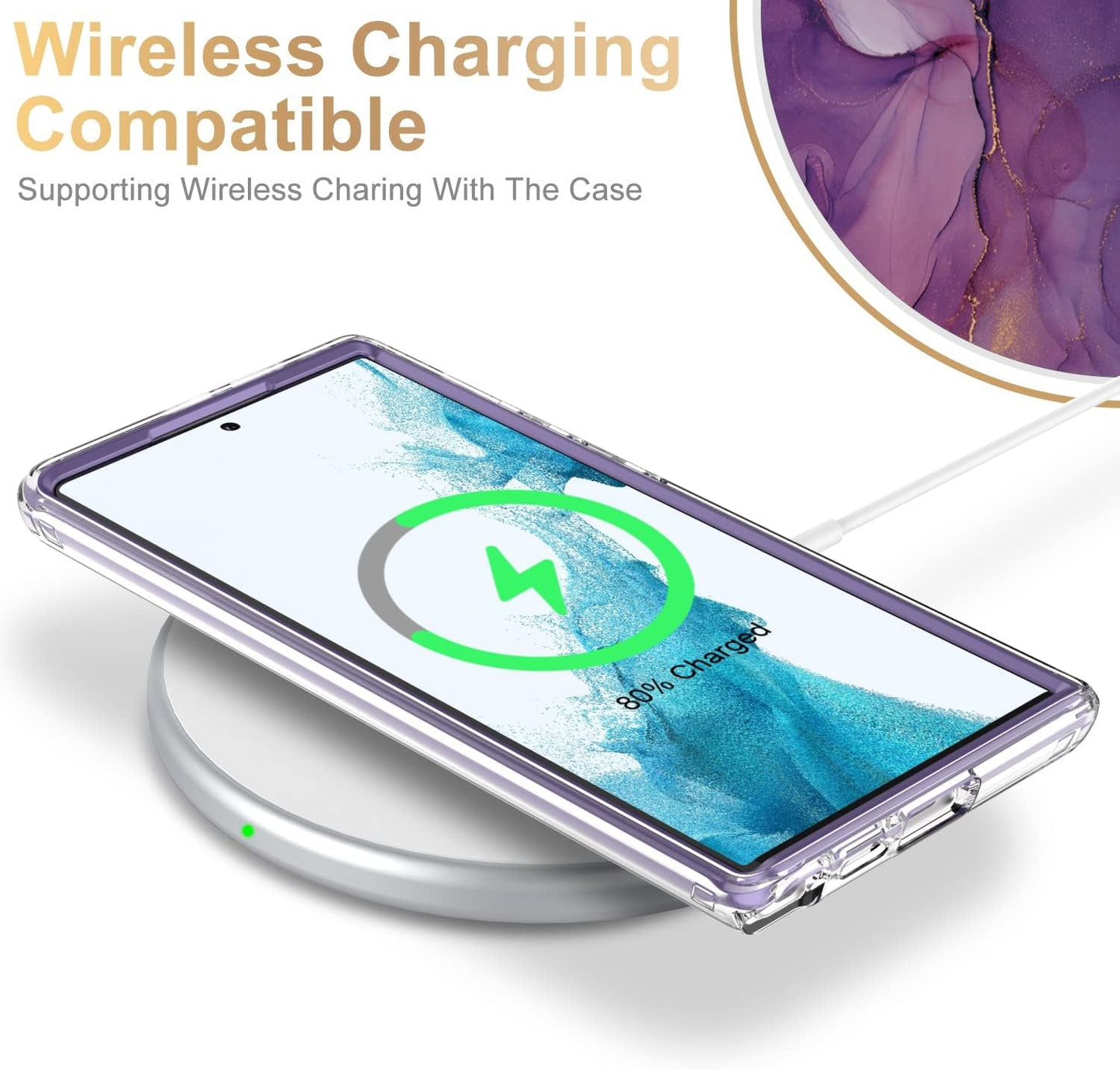 Esdot Compatible with Samsung Galaxy S22 Ultra Case,Passing 21Ft Drop Test,With Fashion Designs for Women Girls,Protective Phone Case for Galaxy S22 Ultra 6.8" Elegant Purple Marble