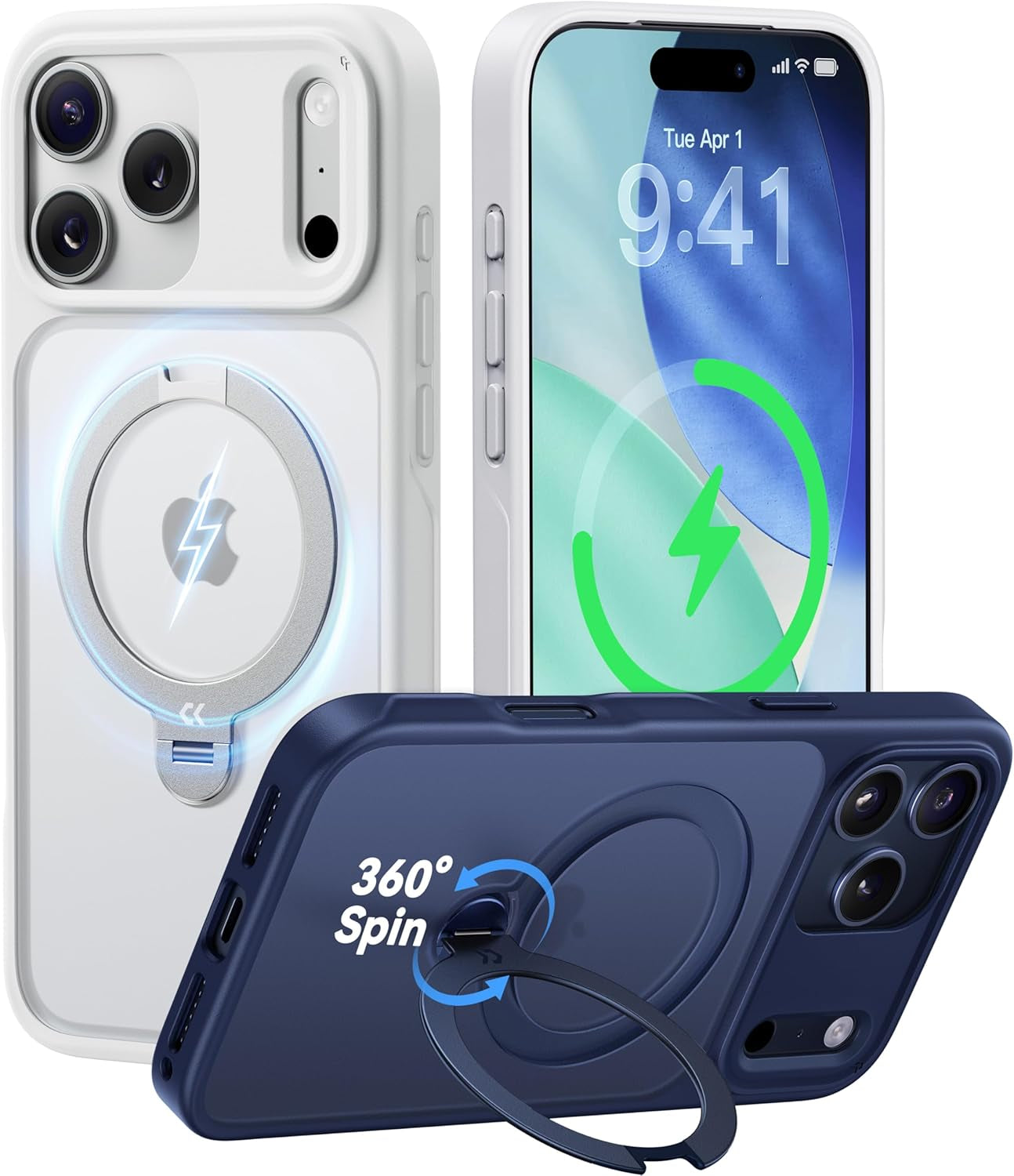 CASEKOO Official Blue for Iphone 17 Pro Max Case with 360 Spin Magnetic Stand [Camera Protection] [18FT Military Grade Protection] [Fit for Magsafe] Shockproof Ring Grip Matte 6.9 Inch