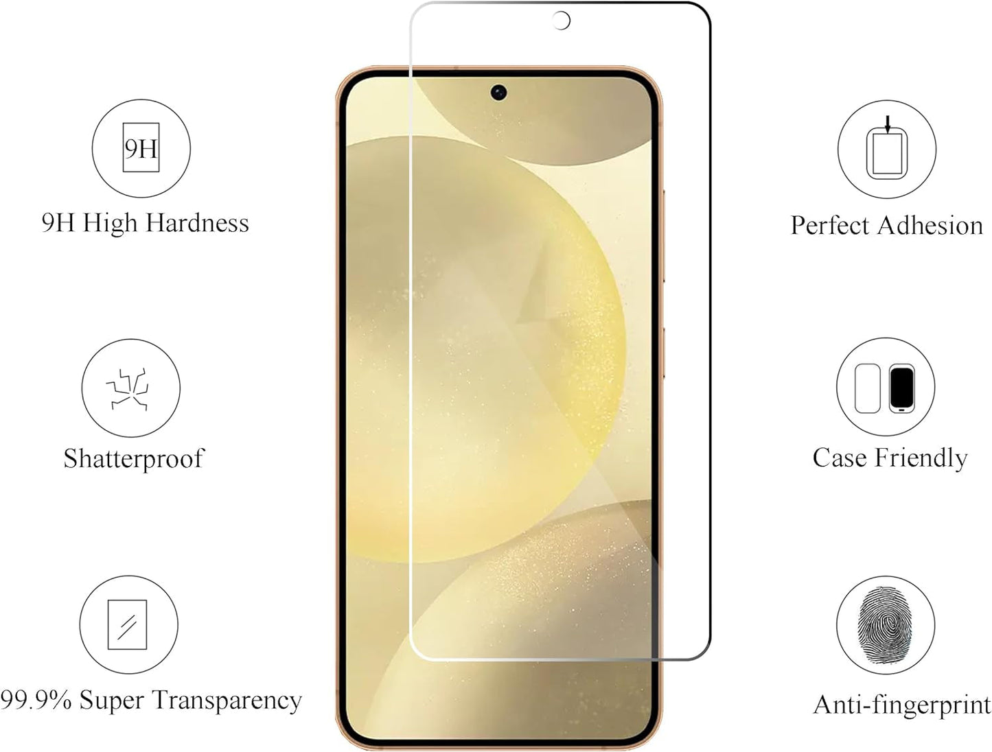 Ailun Glass Screen Protector for Galaxy S24 3 Pack + 3 Pack Camera Lens Tempered Glass Fingerprint Unlock Compatible 0.25Mm Anti-Scratch Case Friendly Clear - HD