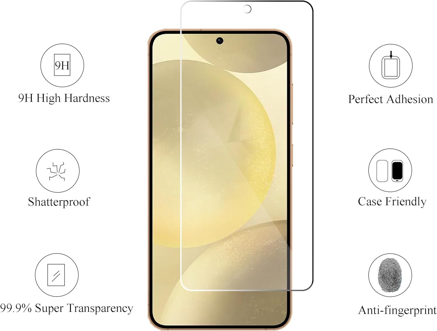 Ailun Glass Screen Protector for Galaxy S24 3 Pack + 3 Pack Camera Lens Tempered Glass Fingerprint Unlock Compatible 0.25Mm Anti-Scratch Case Friendly Clear - HD