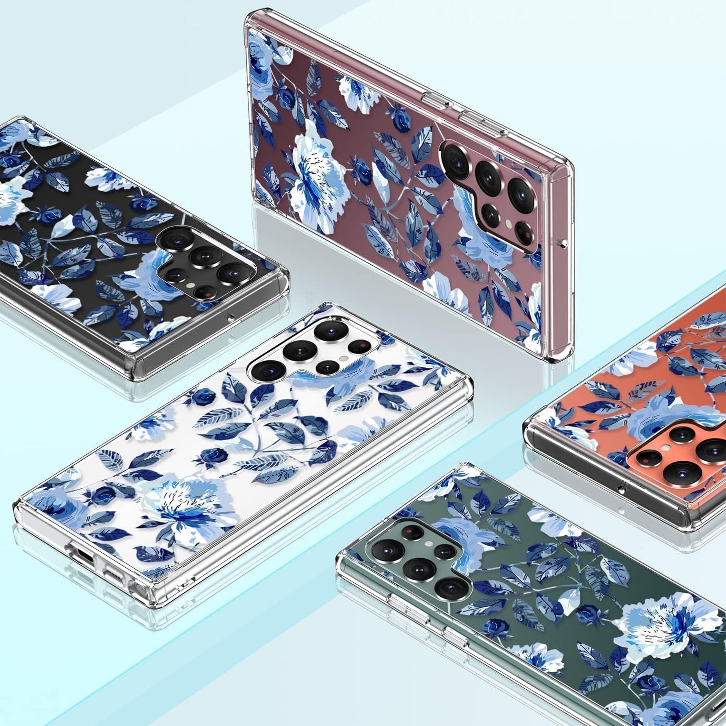 Giika for Galaxy S22 Ultra Case, Clear Girls Women Heavy Duty Shockproof Protective Hard Phone Cover Case for Samsung Galaxy S22 Ultra, Blue Flowers