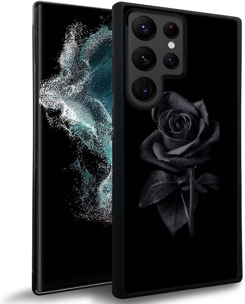 DJSOK Case Compatible with Samsung Galaxy S22 plus Case, Black Rose Pattern Design Pattern Back+Soft Silicone Protective Case