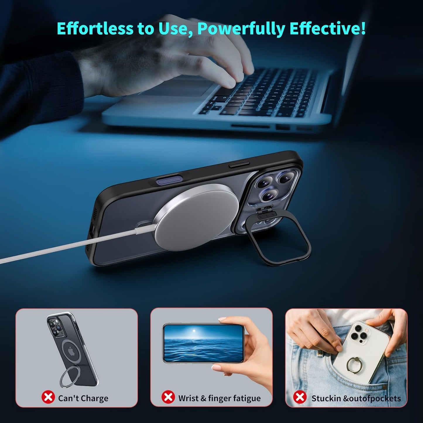 Magnetic for Iphone 17 Pro Max Case with Invisible Stand, Compatible with Magsafe, Military-Grade Drop Protection, Slim Translucent Matte Phone Cover, Black