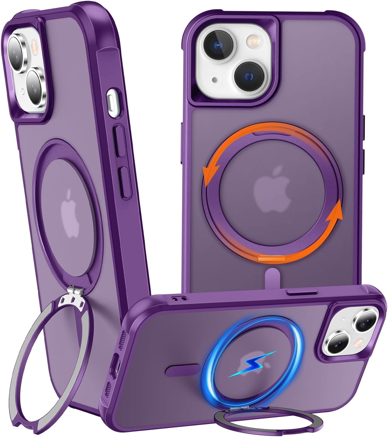 Chaofeng 360° Rotatable Stand for Iphone 15 Pro Case with Magnetic [Military Grade Drop Tested][Adjustable Kickstand] Ring Translucent Slim Hard Back Soft Edge, Purple  CHAOFEnG Purple Iphone 15 
