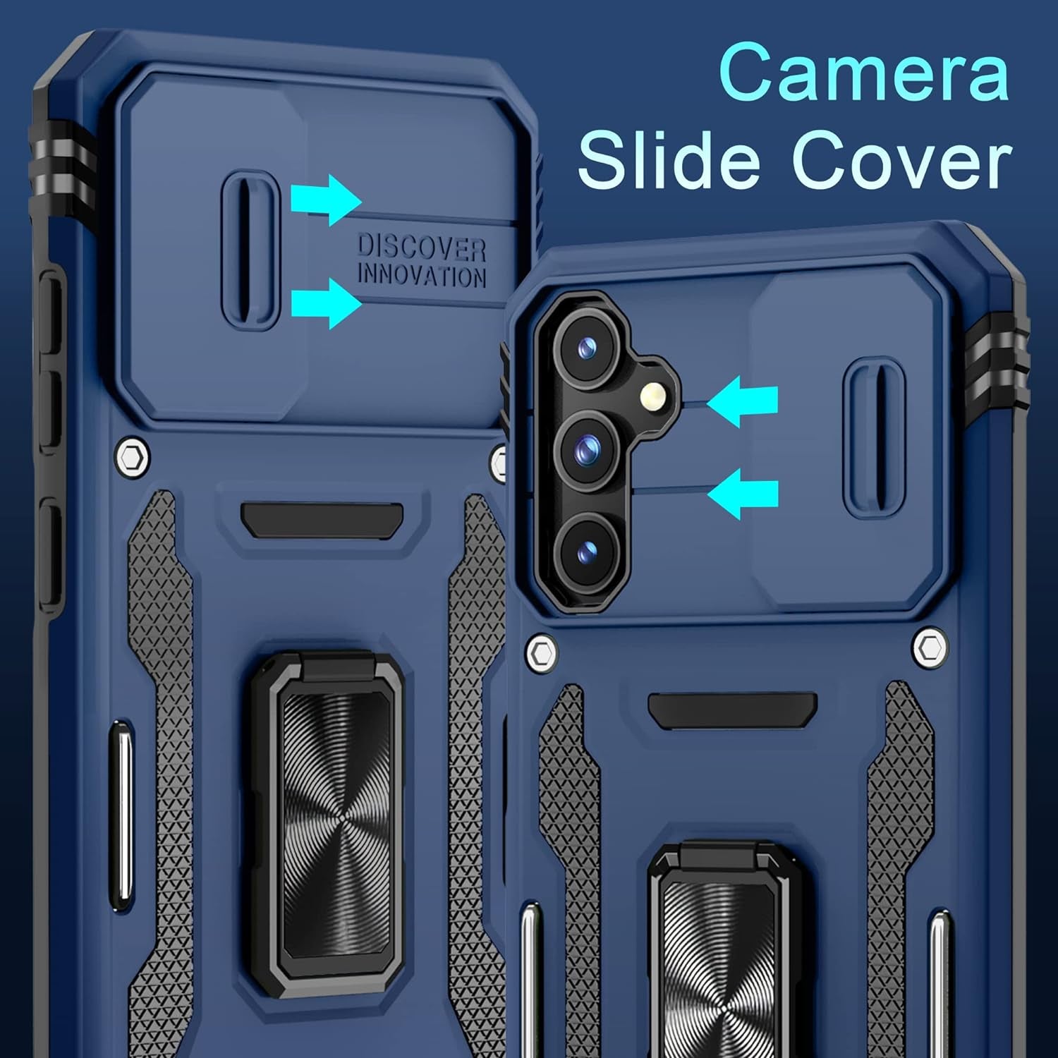 For Samsung Galaxy A54 5G Case with Slide Camera Cover+Screen Protector(1 Pack),[Full Camera Protection] [Magnetic Rotated Kickstand] Military Grade Shockproof Heavy Duty Protective Cover-Navy Blue