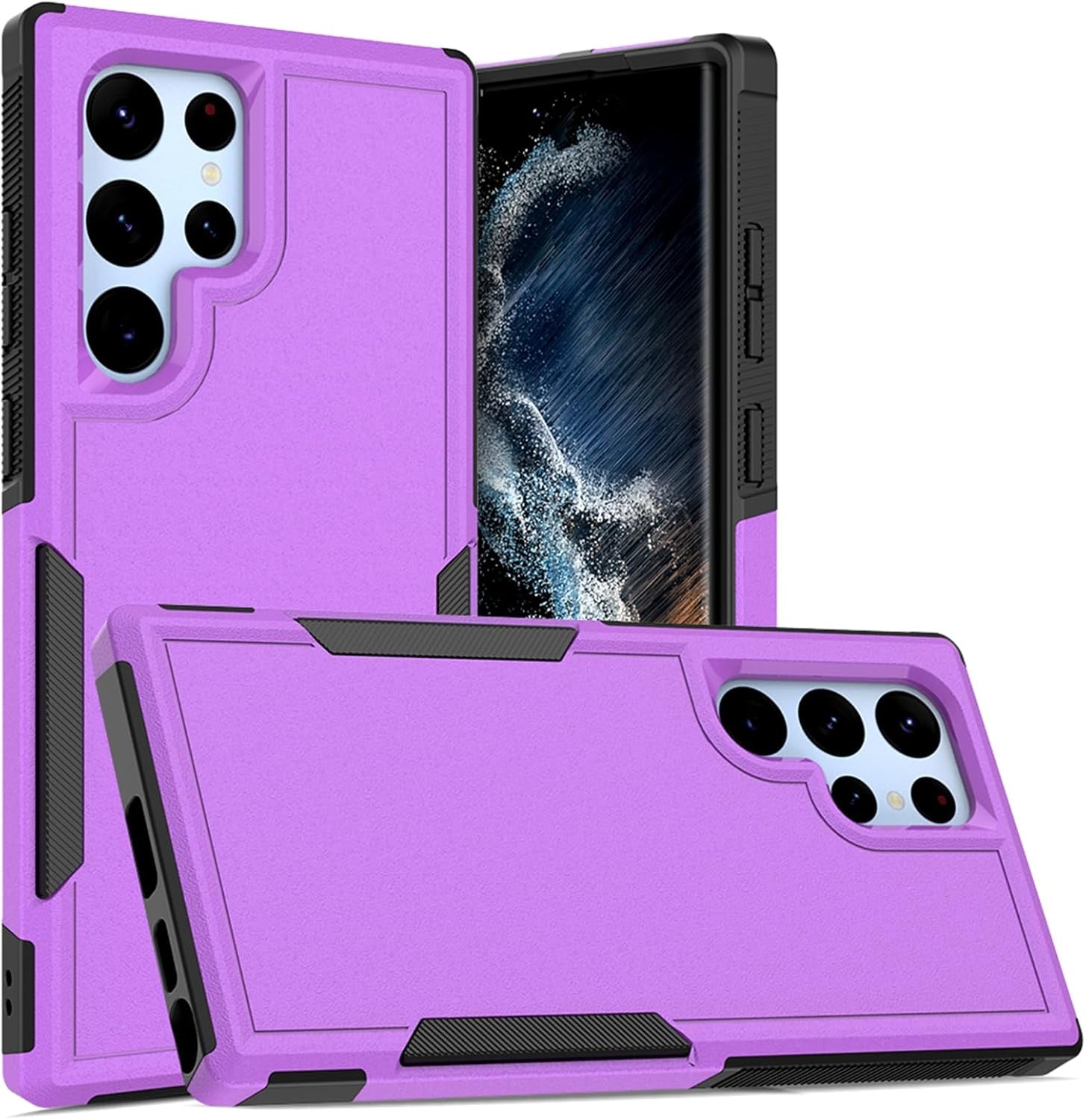 For Samsung Galaxy S22 Ultra Case: Dual Layer Protective Heavy Duty Cell Phone Cover Shockproof Rugged with Screen Protector - Military Protection Bumper Tough - Samsung Galaxy S22 Ultra 5G, Purple