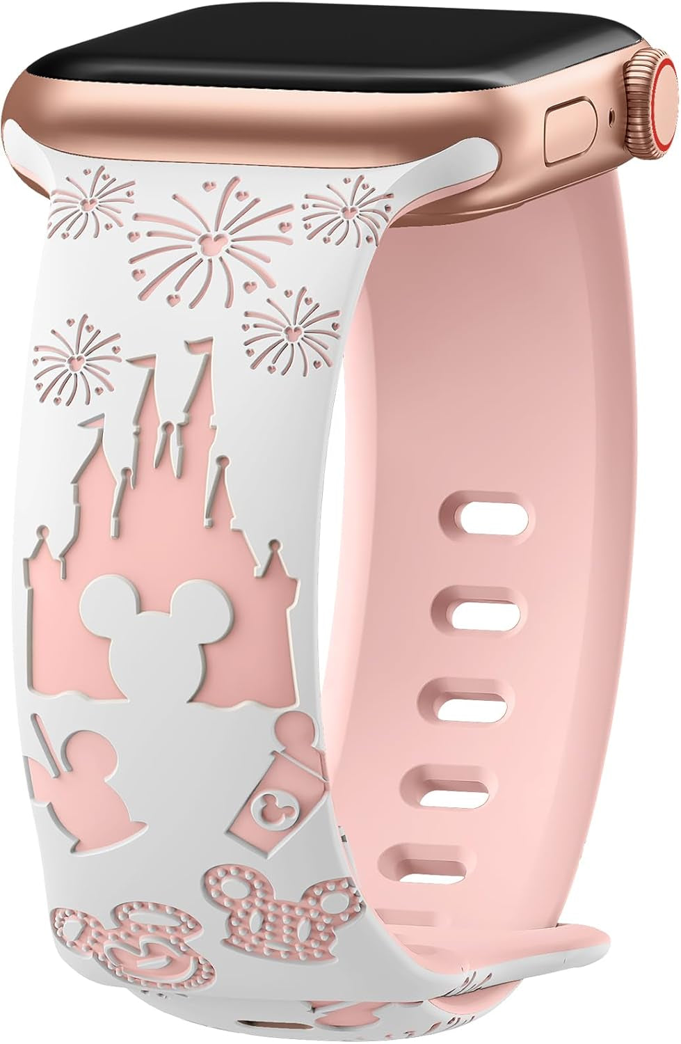 Cartoon Engraved Band Compatible with Apple Watch Bands 40Mm 38Mm 44Mm 45Mm 41Mm 42Mm 49Mm Women, Two-Tone Cute Soft Silicone Sport Strap for Iwatch Series 9/8/SE/7/6/5/4/3/2/1