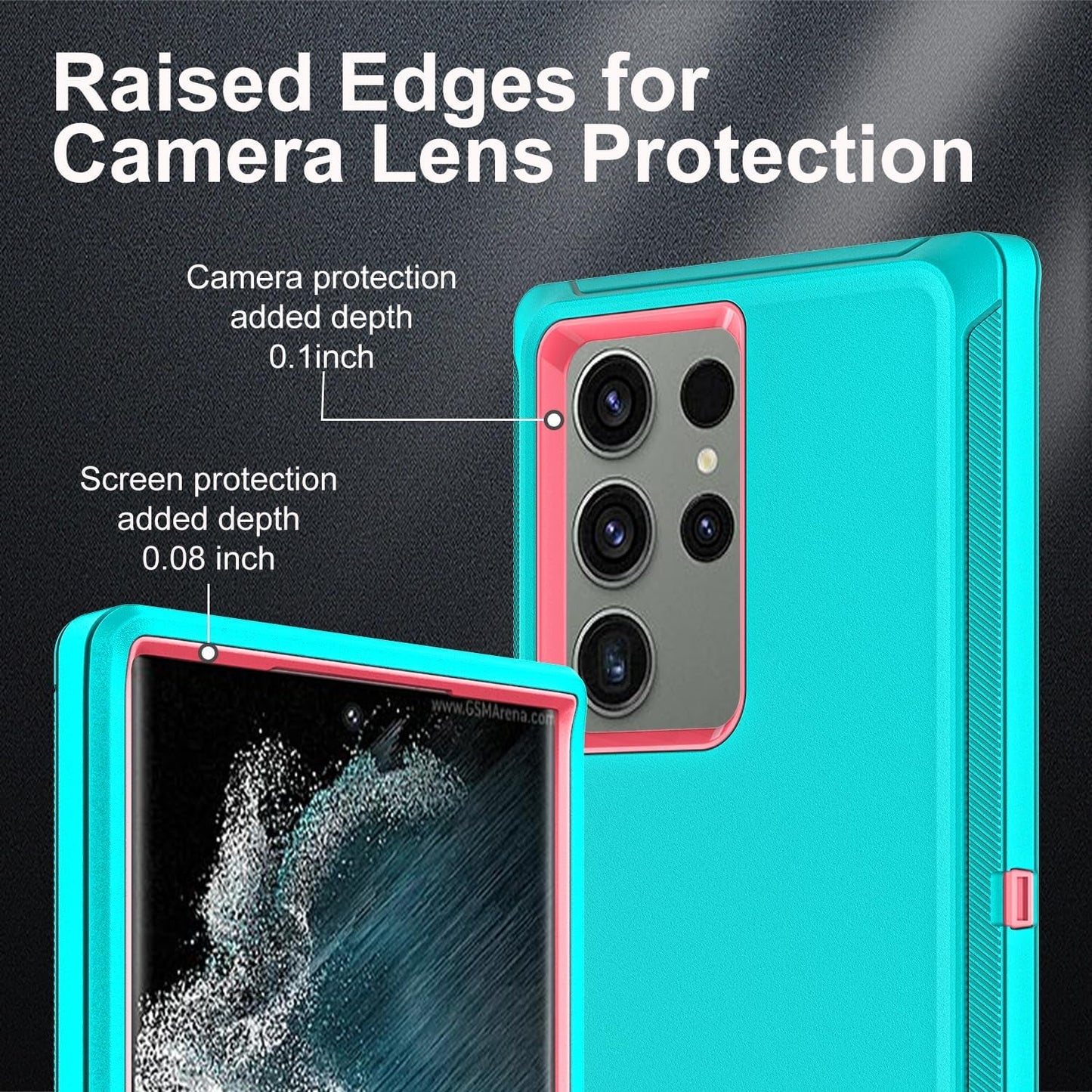 For Samsung Galaxy S22 Ultra Case, with 2Pcs [Self Healing Flexible TPU Screen Protector & Camera Lens Protector] Military Grade Heavy Duty Case for Galaxy S22 Ultra 5G (Aqua Blue/Pink)