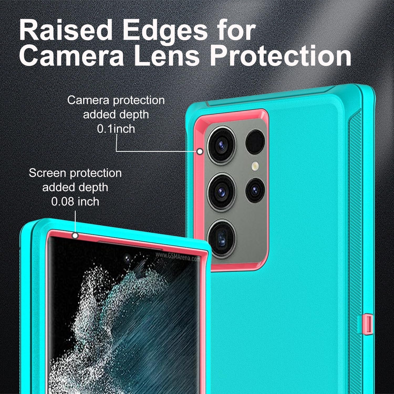 For Samsung Galaxy S22 Ultra Case, with 2Pcs [Self Healing Flexible TPU Screen Protector & Camera Lens Protector] Military Grade Heavy Duty Case for Galaxy S22 Ultra 5G (Aqua Blue/Pink)