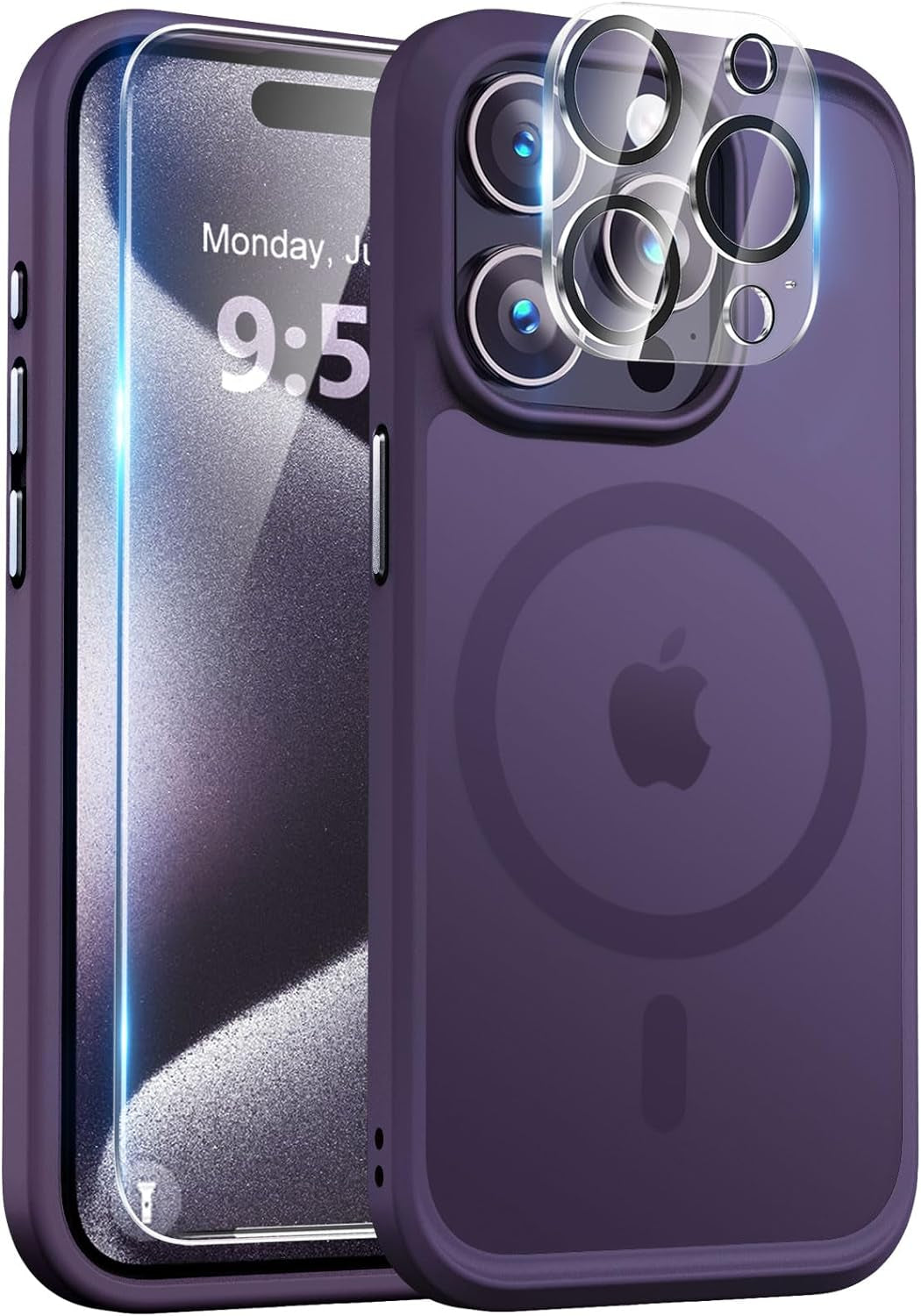 Bosskiss Ultra Strong Magnetic for Iphone 15 Pro Case, [Compatible with Magsafe] [Glass Screen + Camera Protector] Slim Translucent Matte Shockproof Case for Iphone 15 Pro Case 6.1 Inch, Black  BossKiss   