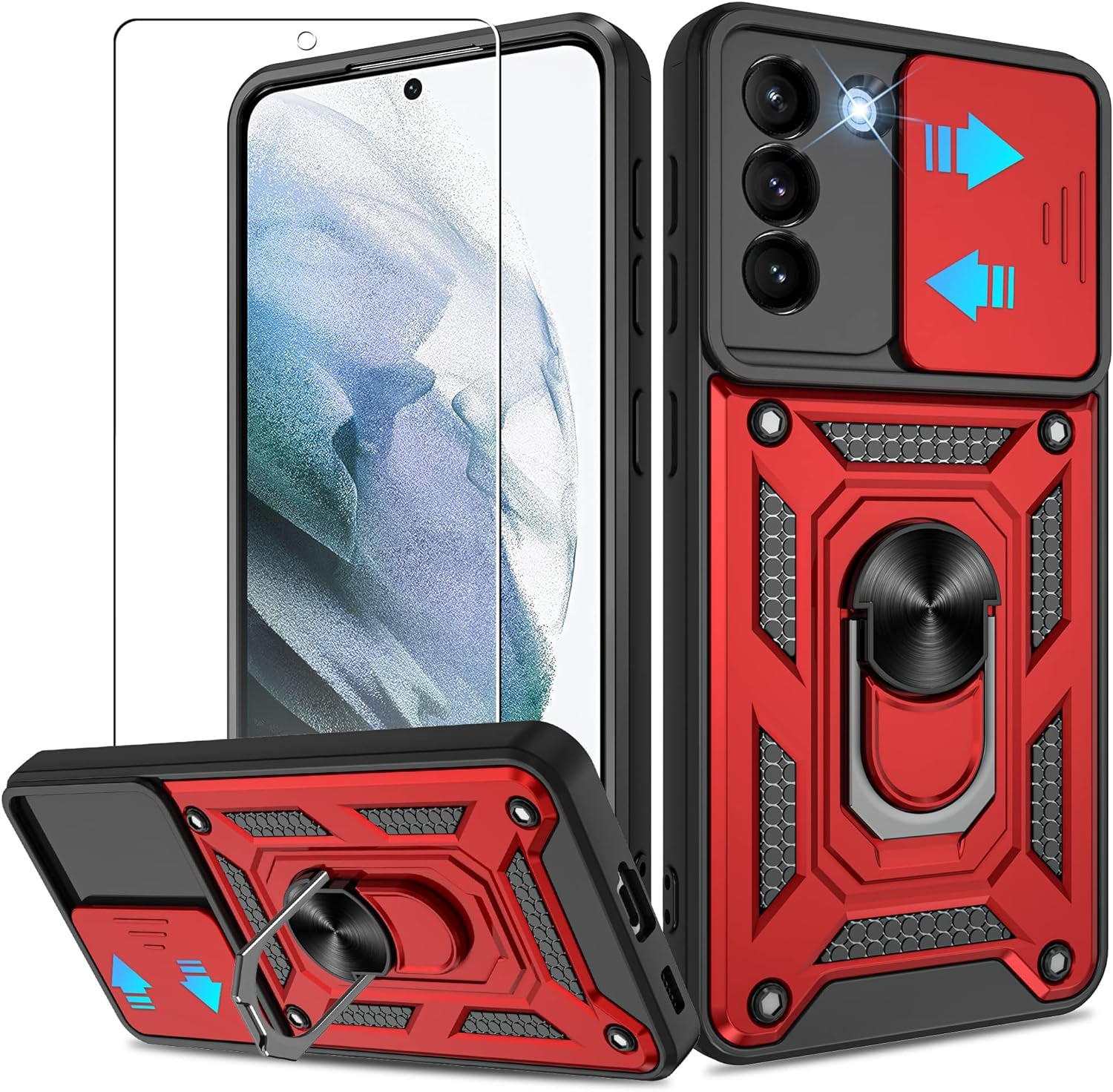 ATUMP for Samsung Galaxy S22 Ultra Case with (2 Pcs) HD Screen Protector, Heavy Duty Shockproof with 360° Rotation Metal Kickstand [Military Grade] Protective Case for S22 Ultra, Blue