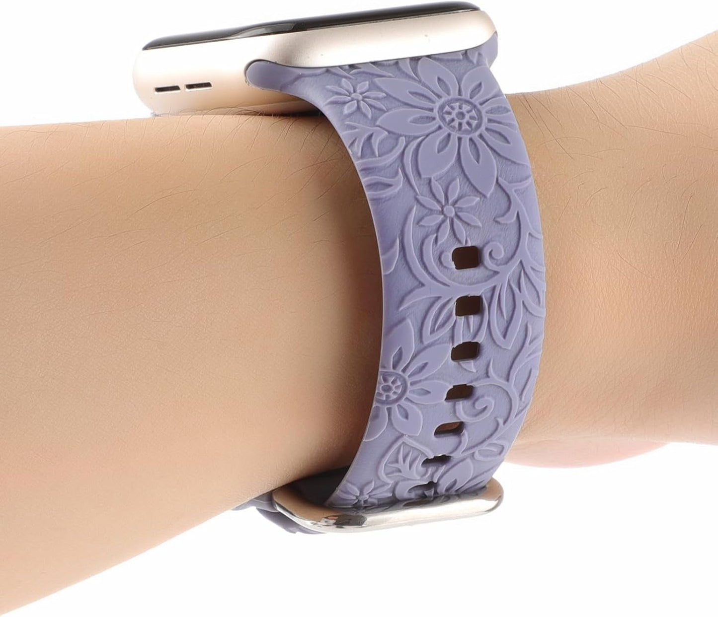 Flower Engraved Print Bands Compatible with Apple Watch Band 40Mm 41Mm 38Mm 42Mm 44Mm 45Mm 49Mm Women, Fancy Soft Silicone Sport Strap for Iwatch Series 9 Ultra 2 SE Ultra 8 7 6 5 4 3 2 1