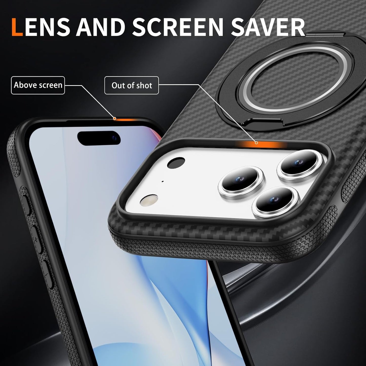 For Iphone 17 Pro Max Case with Belt Clip Holster, Carbon Fiber Design for 17 Pro Max Case[Compatible with Magsafe],Anti-Drop,With 360°Rotating Kickstand(For Iphone17Promax Regular Holster)